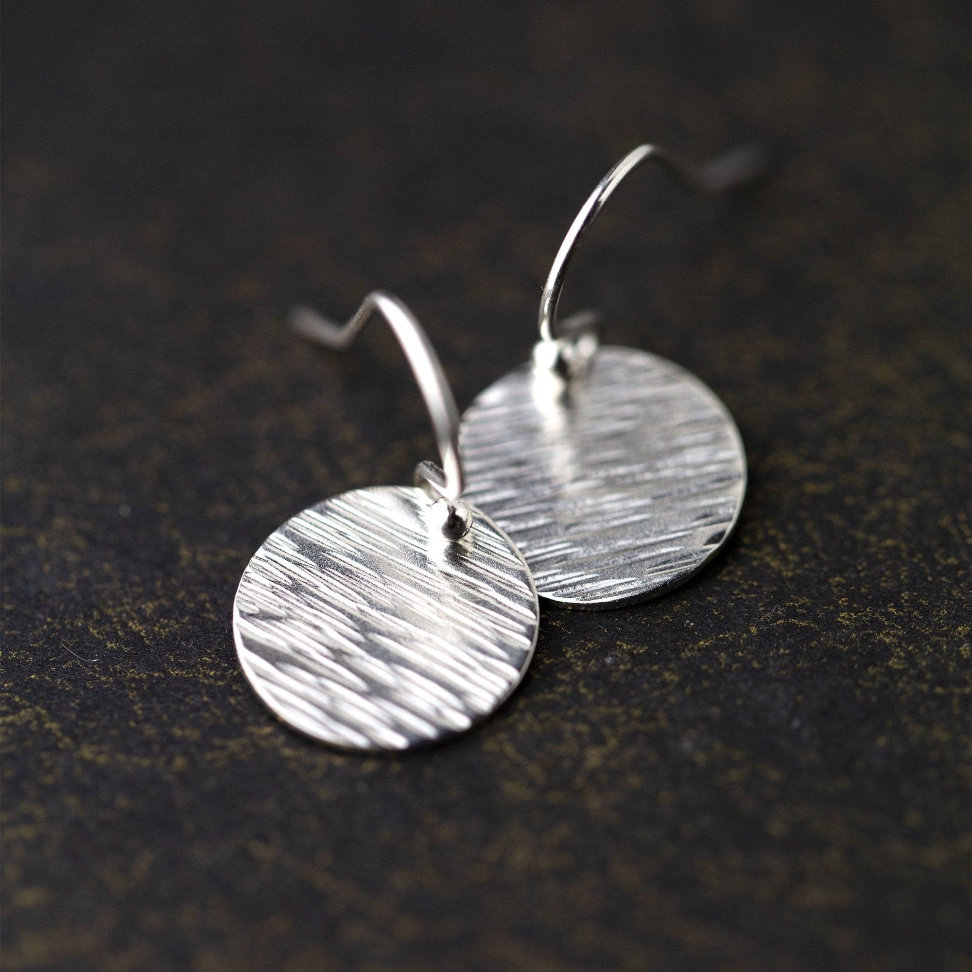 Silver Bark Texture Medium Disc Earrings jewelry handmade by Burnish