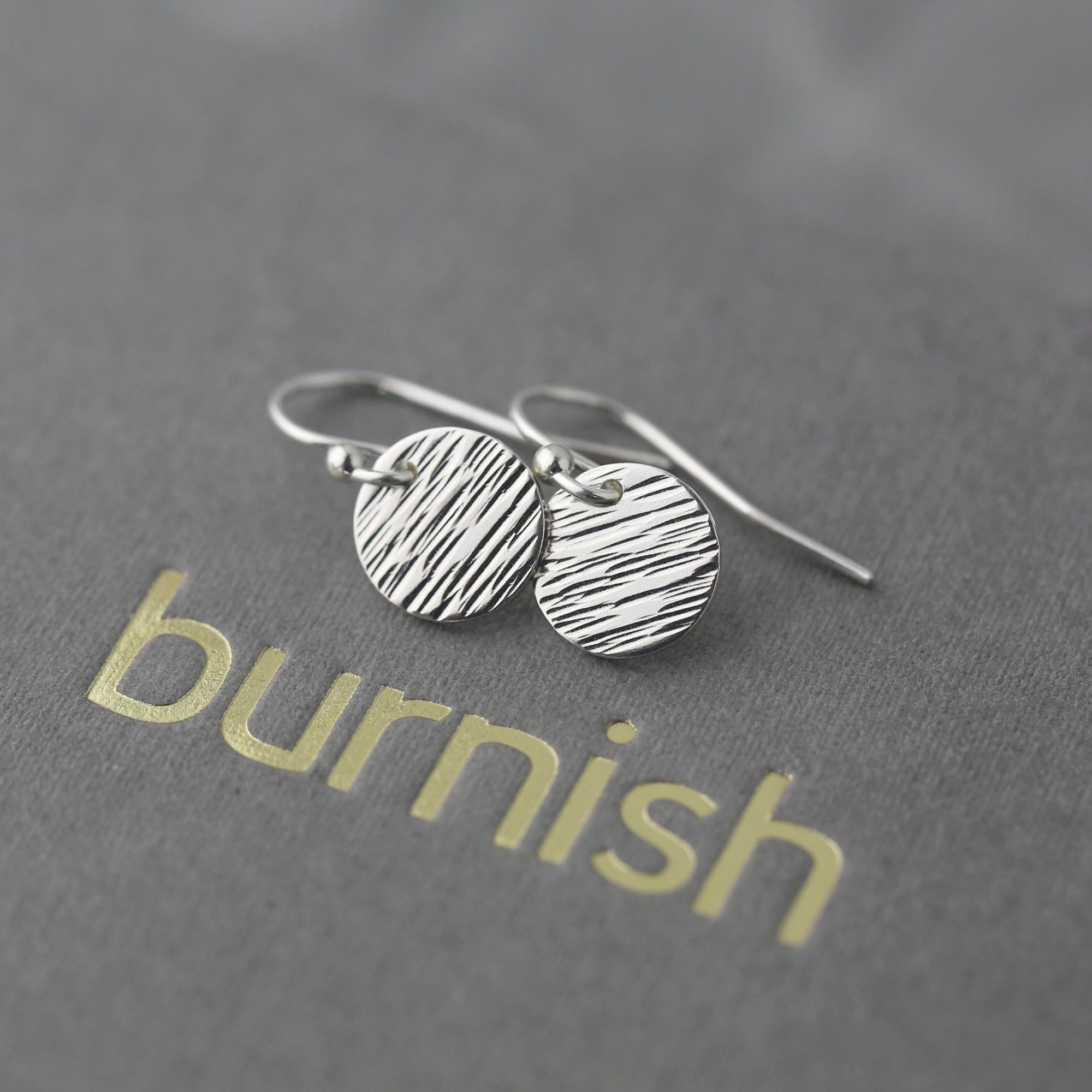 Silver Bark Texture Small Disc Earrings jewelry handmade by Burnish