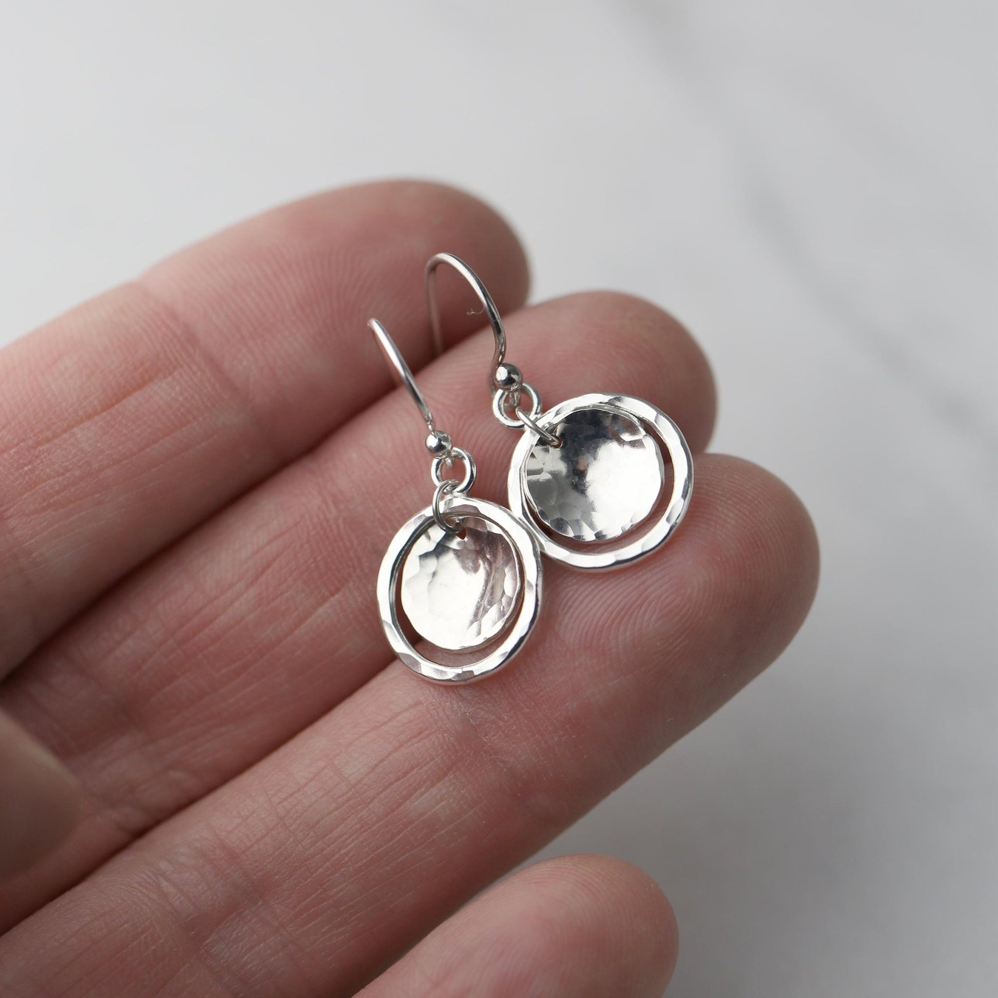 Silver Domed Disc and Circle Earrings jewelry handmade by Burnish