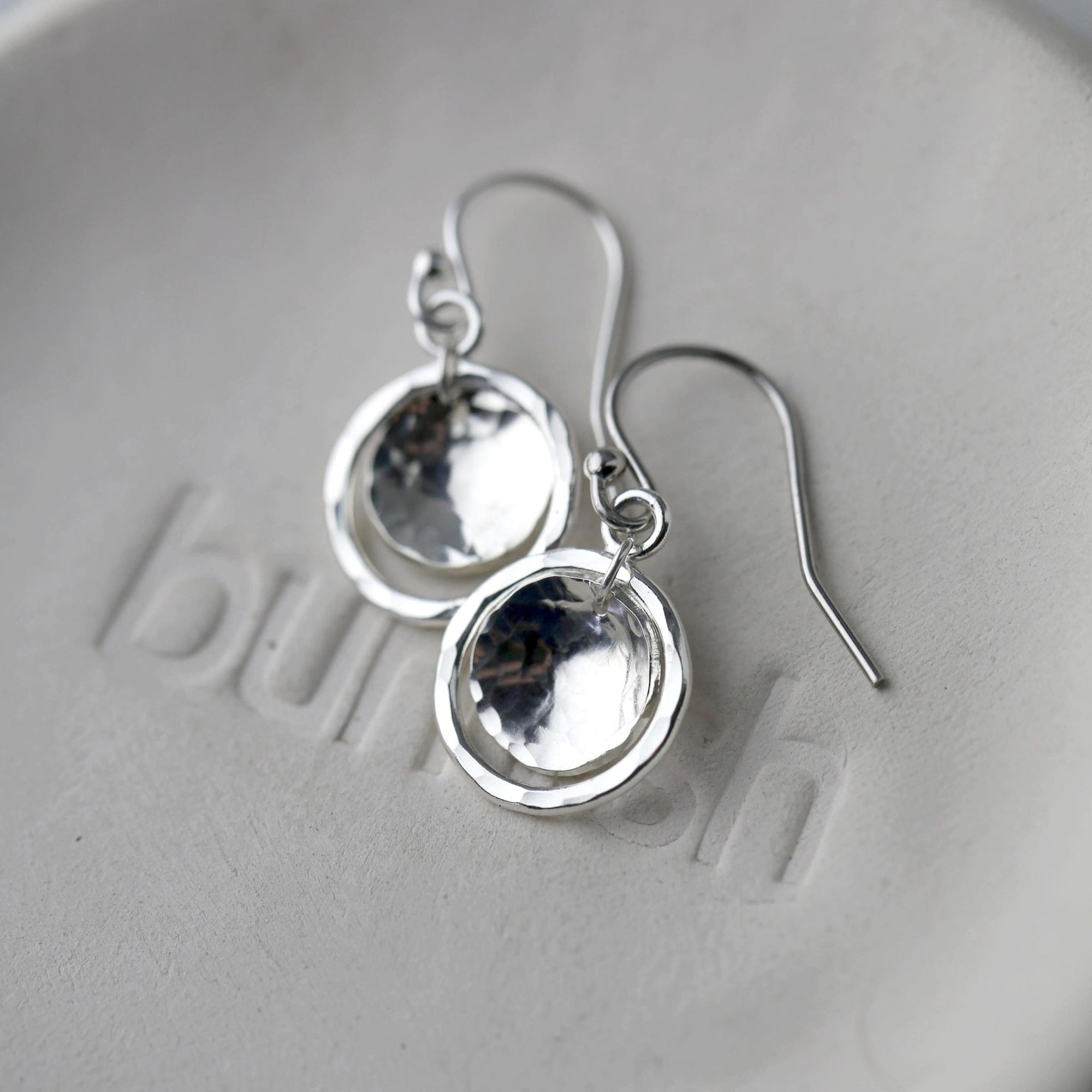 Silver Domed Disc and Circle Earrings jewelry handmade by Burnish