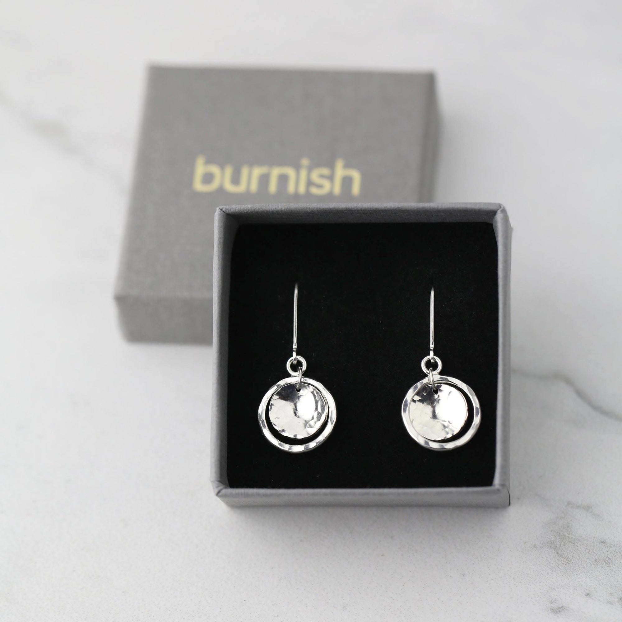Silver Domed Disc and Circle Earrings jewelry handmade by Burnish