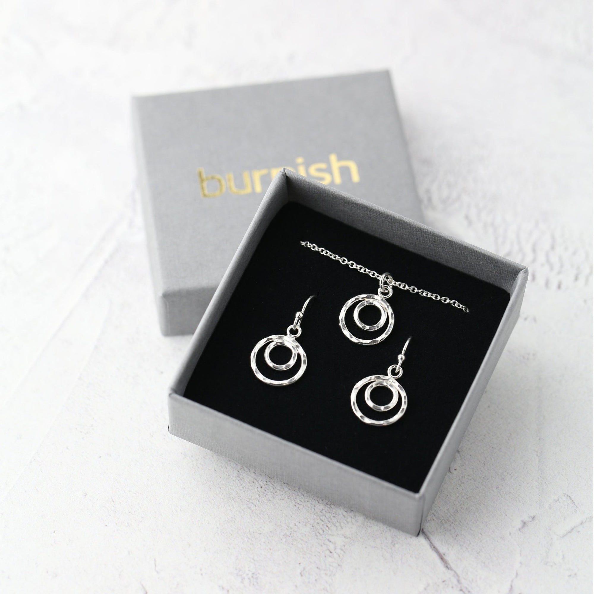 Silver Double Circles Jewelry Set jewelry handmade by Burnish