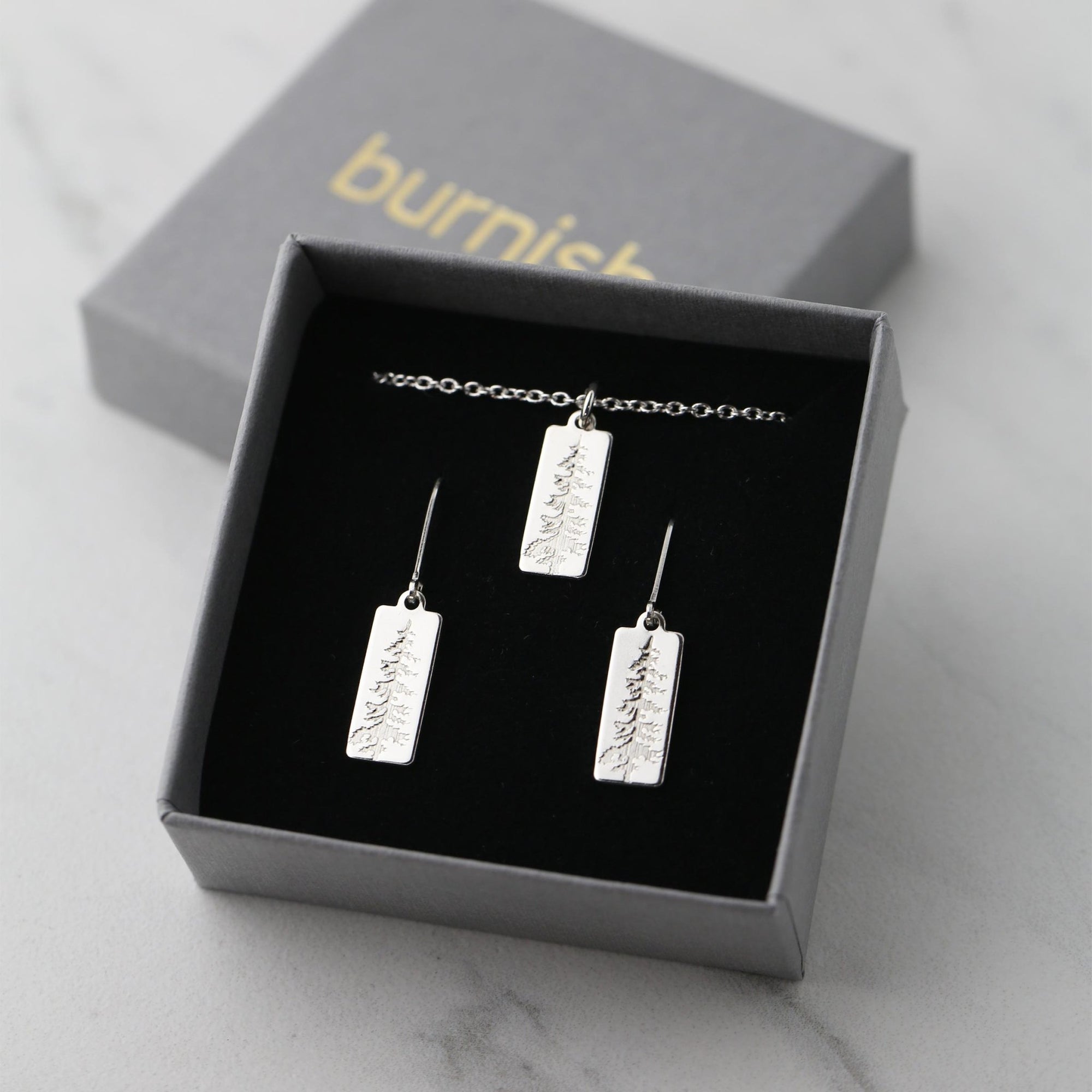 Silver Evergreen Tree Jewelry Set jewelry handmade by Burnish