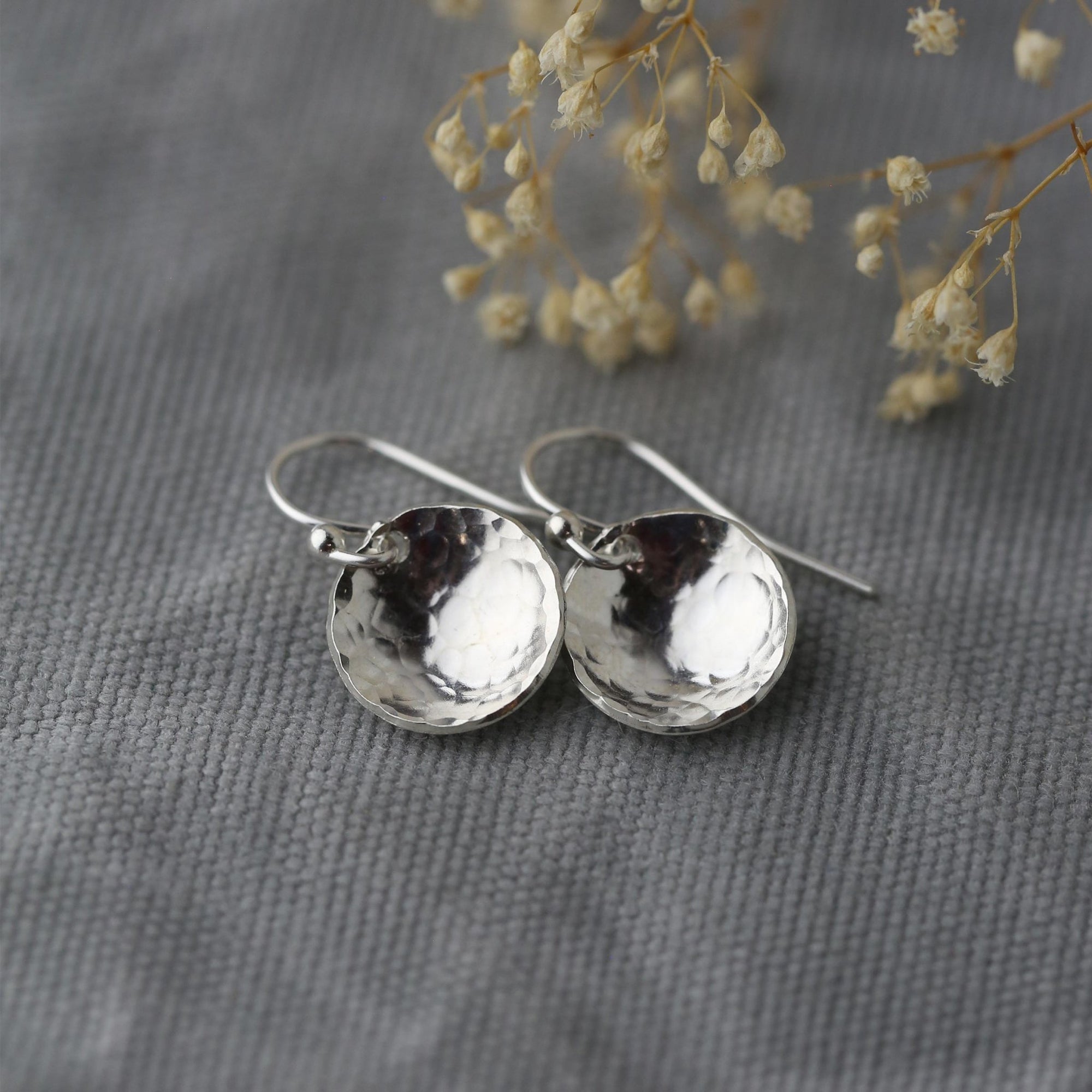 Silver Hammered Domed Disc Earrings jewelry handmade by Burnish