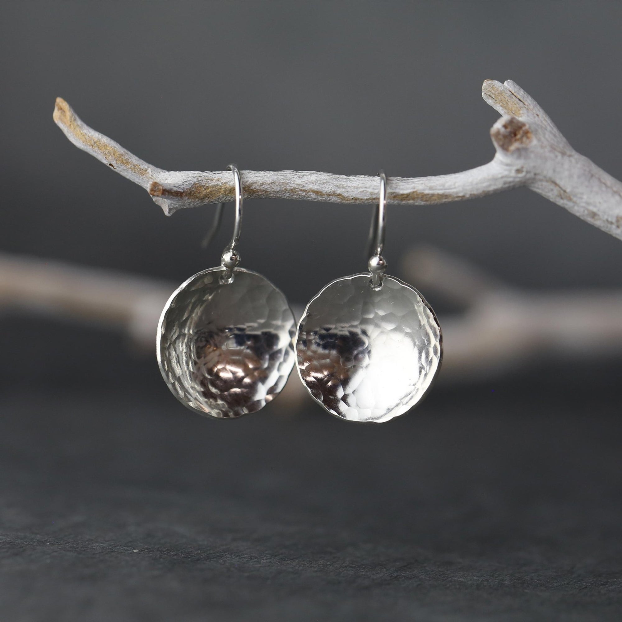 Silver Hammered Domed Disc Earrings: New Size! jewelry handmade by Burnish