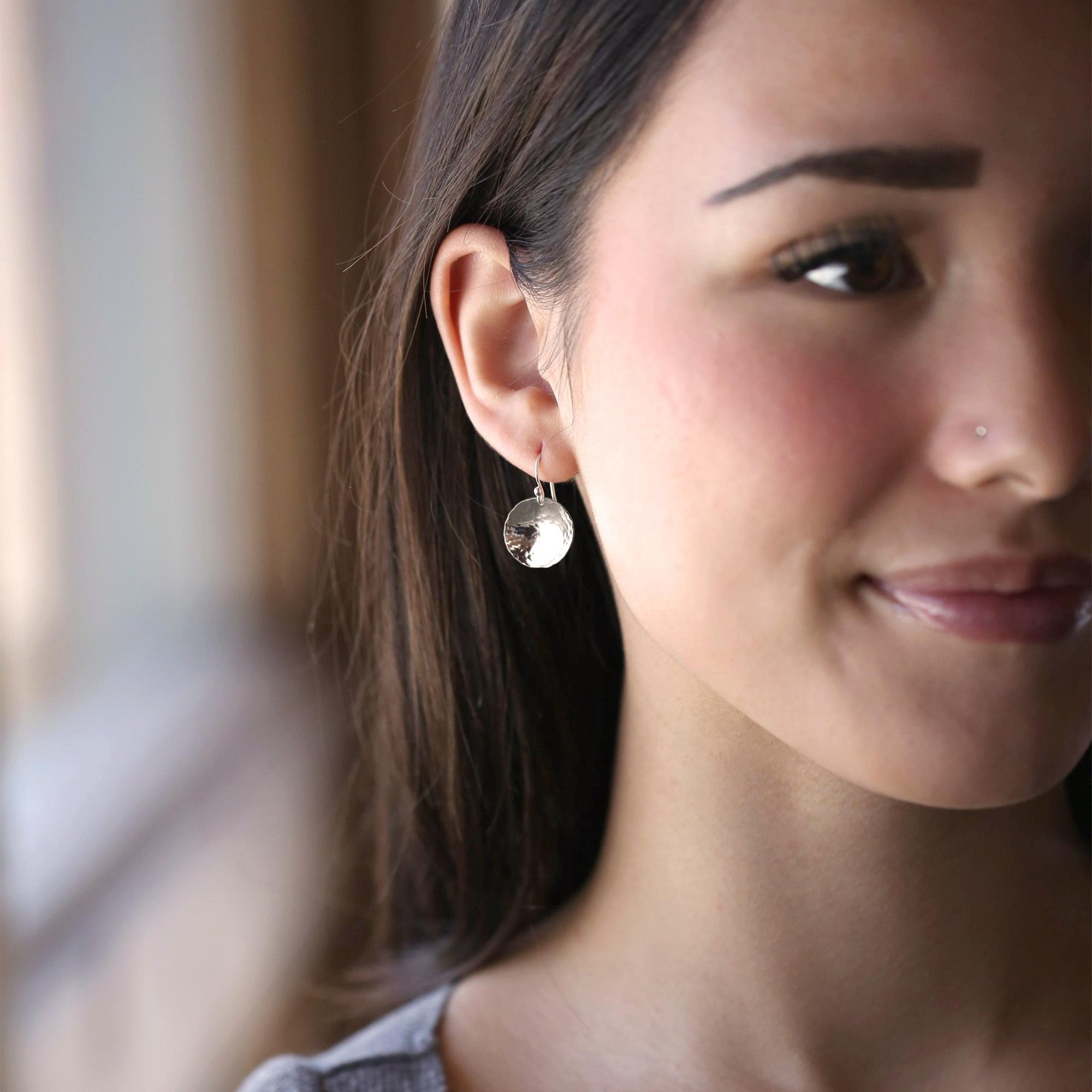 Silver Hammered Domed Disc Earrings: New Size! jewelry handmade by Burnish