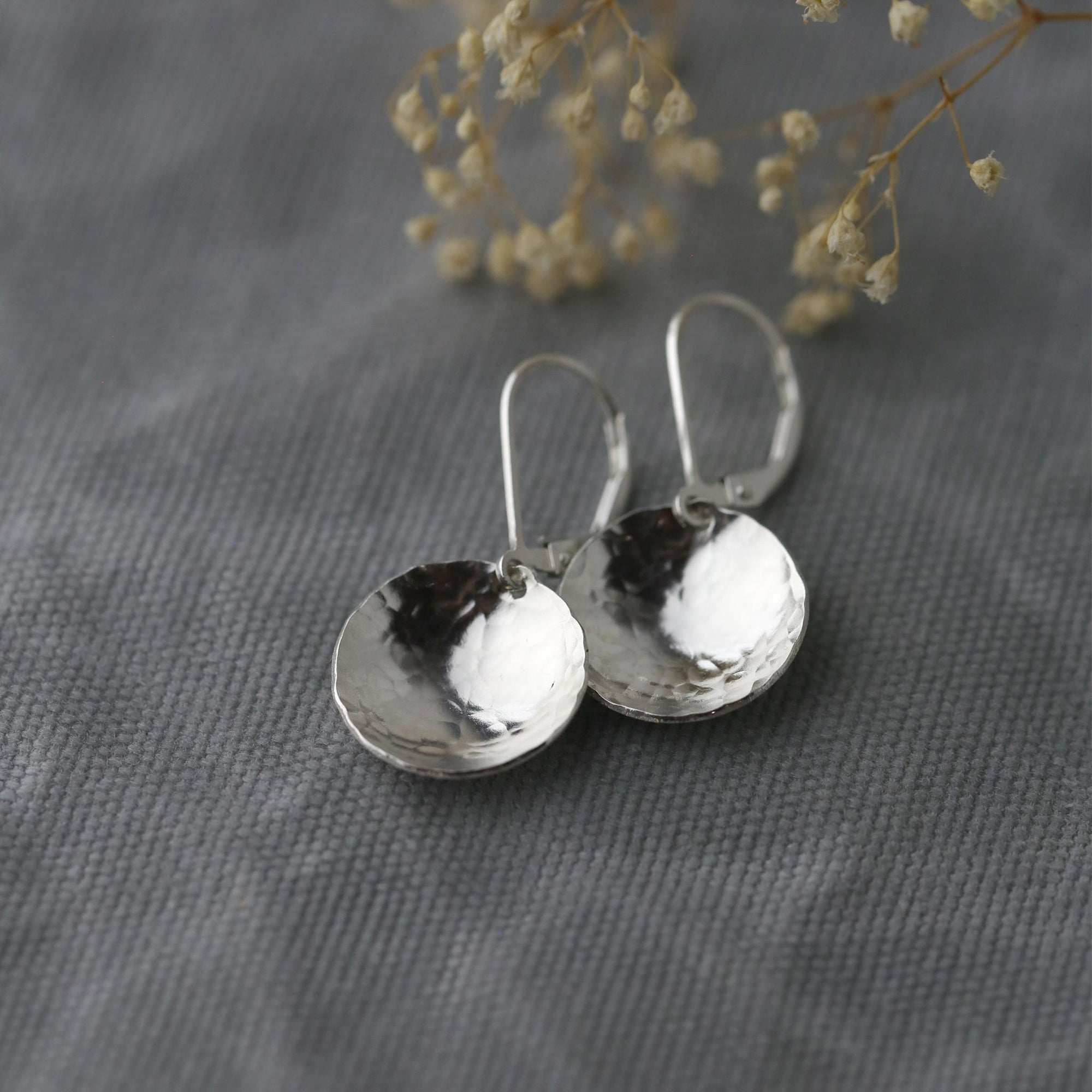 Silver Hammered Domed Disc Earrings: New Size! jewelry handmade by Burnish