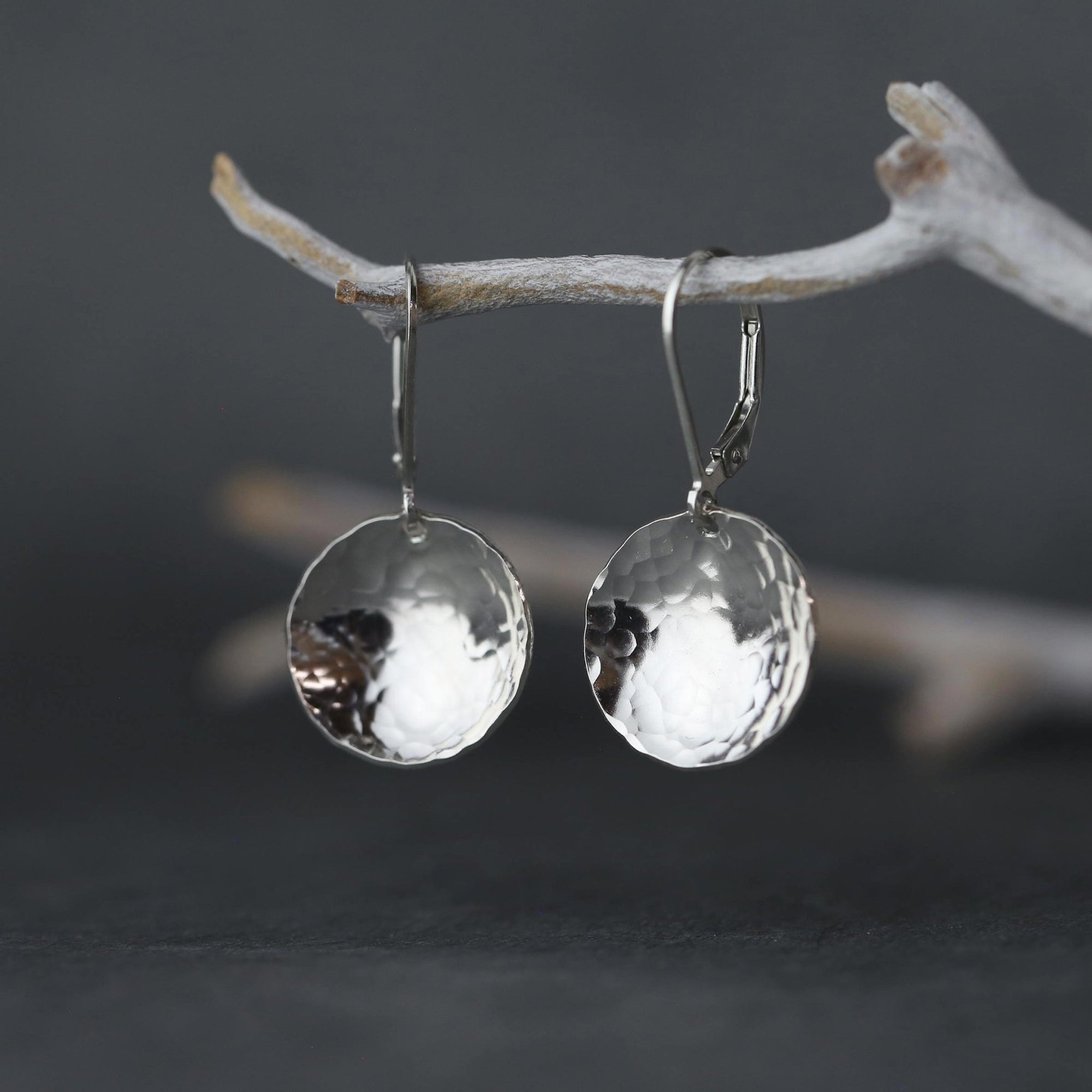 Silver Hammered Domed Disc Earrings: New Size! jewelry handmade by Burnish