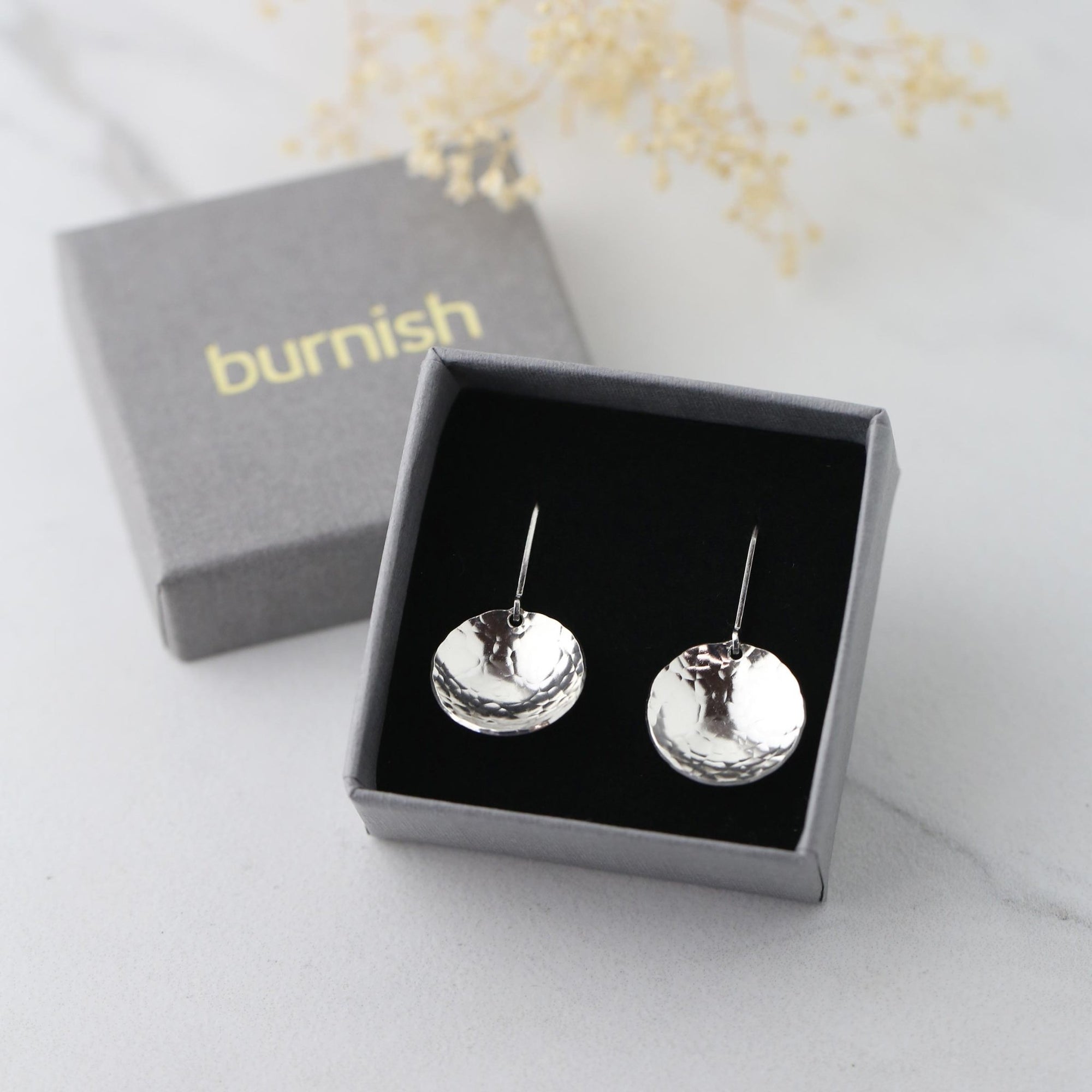 Silver Hammered Domed Disc Earrings: New Size! jewelry handmade by Burnish