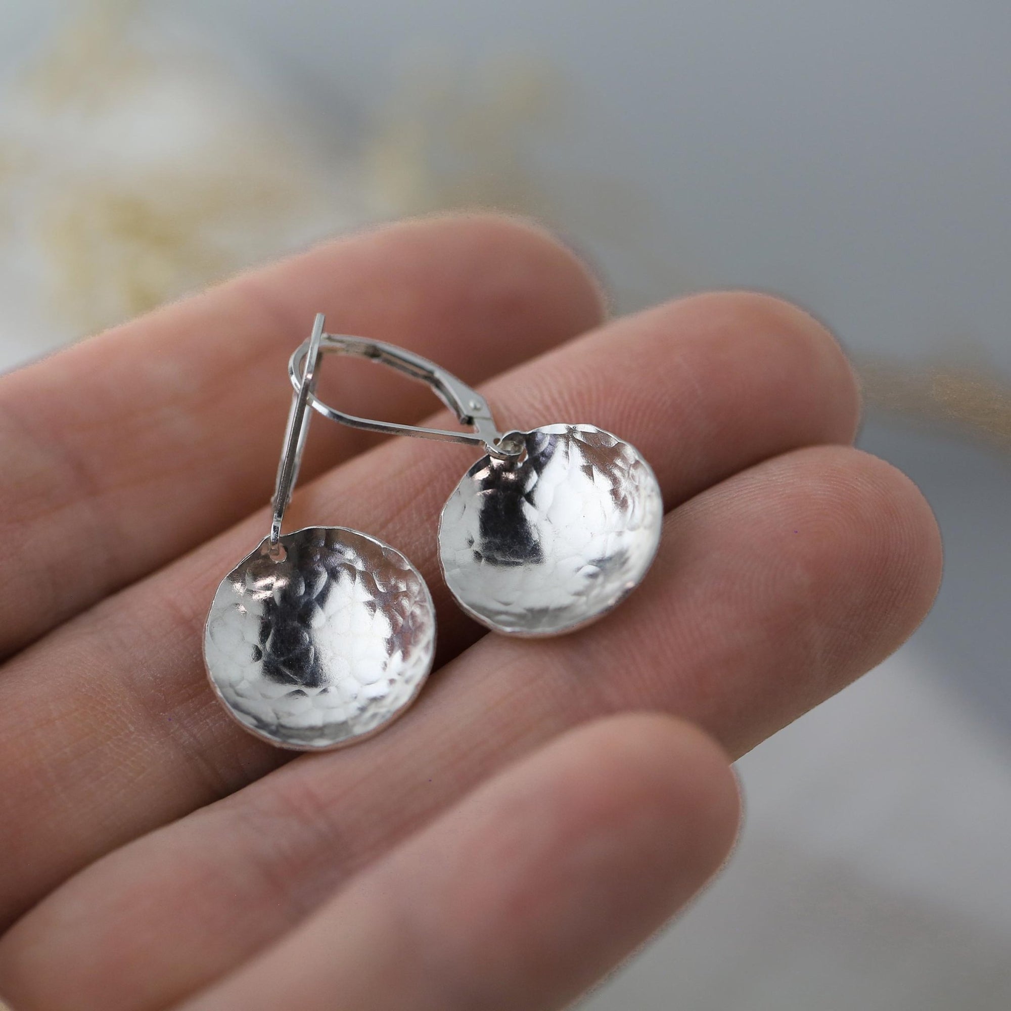 Silver Hammered Domed Disc Earrings: New Size! jewelry handmade by Burnish