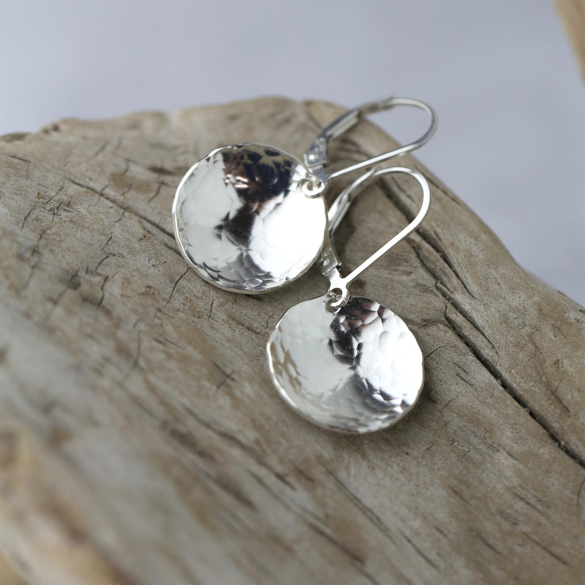 Silver Hammered Domed Disc Earrings: New Size! jewelry handmade by Burnish