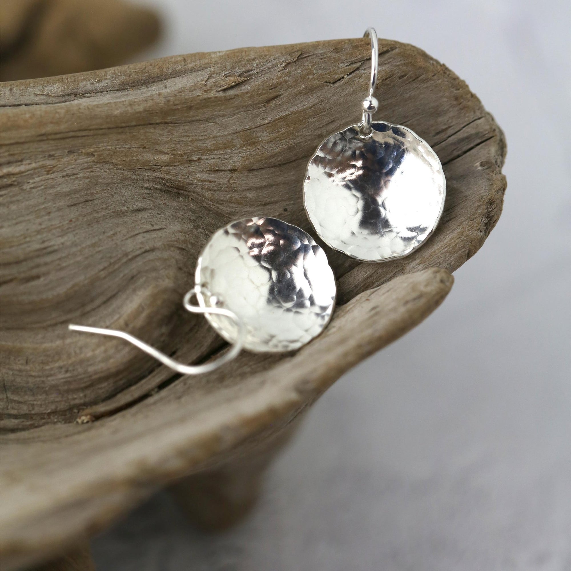 Silver Hammered Domed Disc Earrings: New Size! jewelry handmade by Burnish