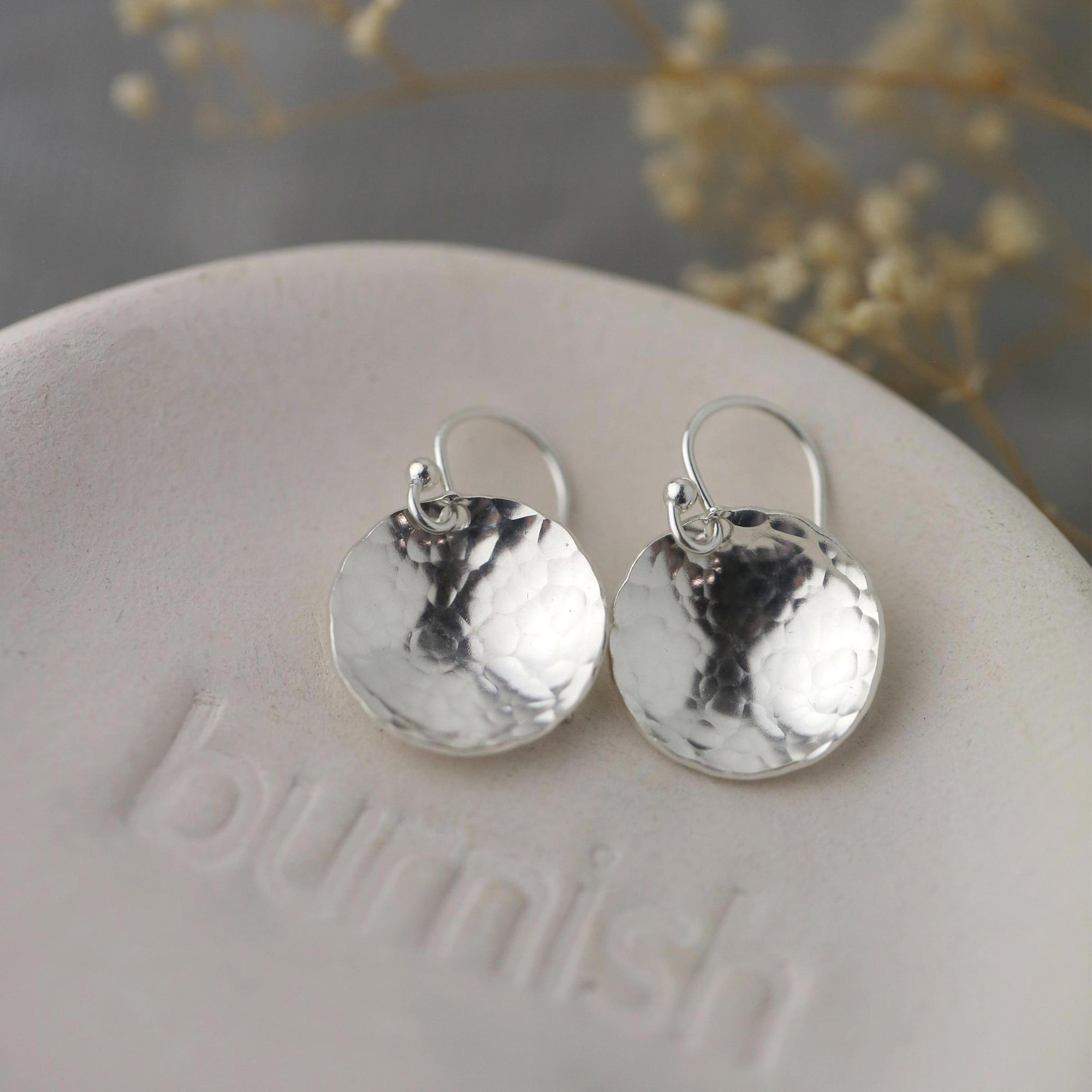 Silver Hammered Domed Disc Earrings: New Size! jewelry handmade by Burnish