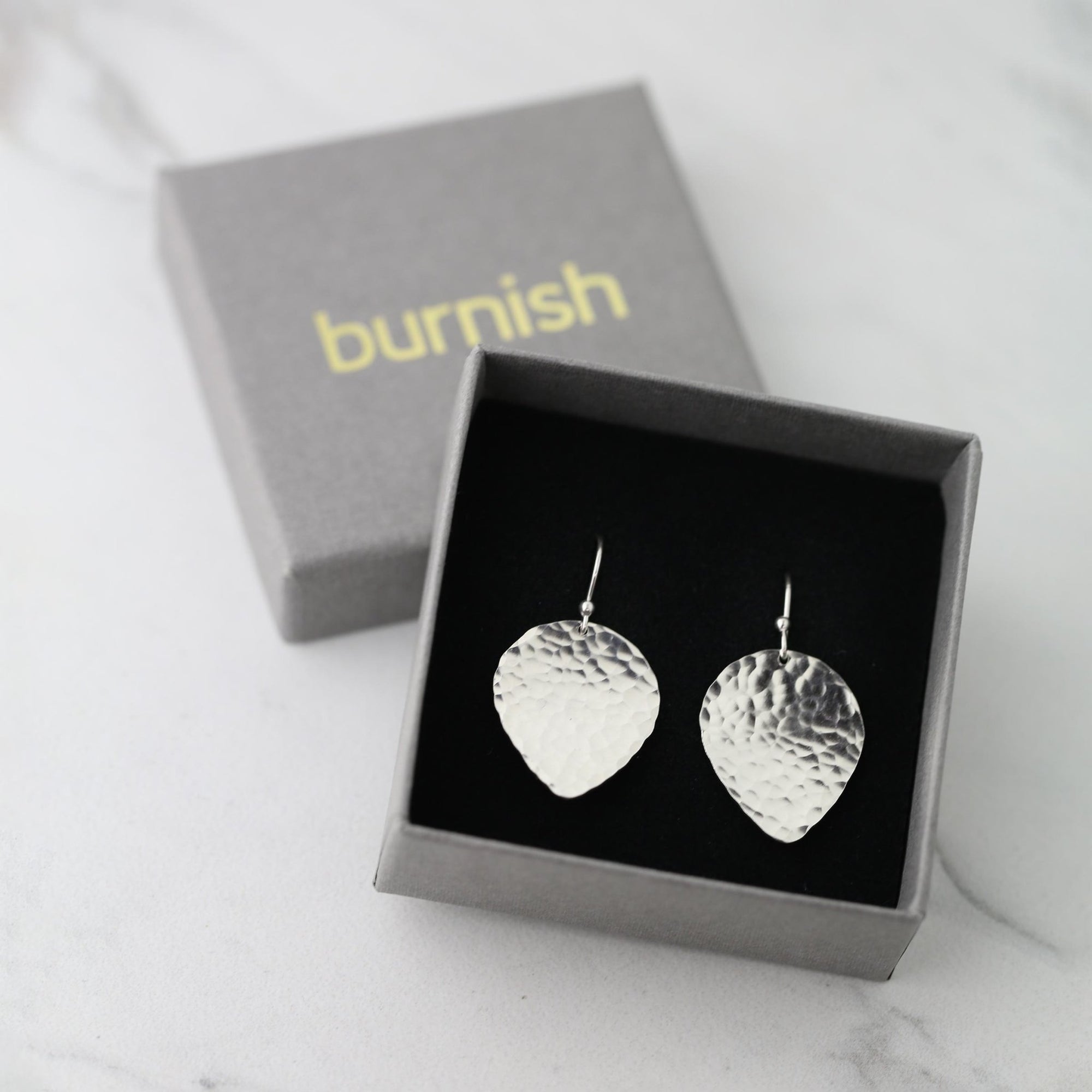 Silver Hammered Petal Drop Earrings jewelry handmade by Burnish