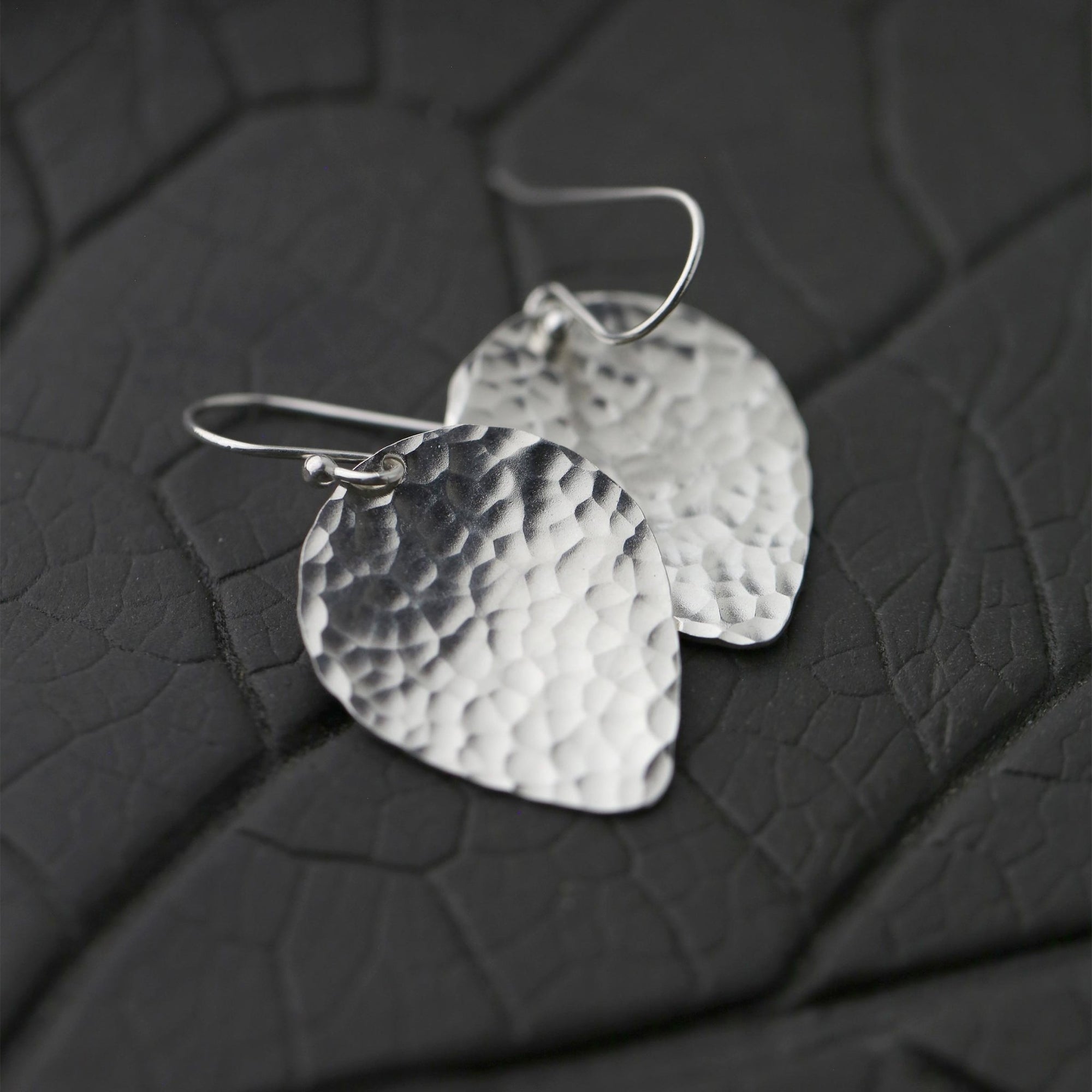 Silver Hammered Petal Drop Earrings jewelry handmade by Burnish