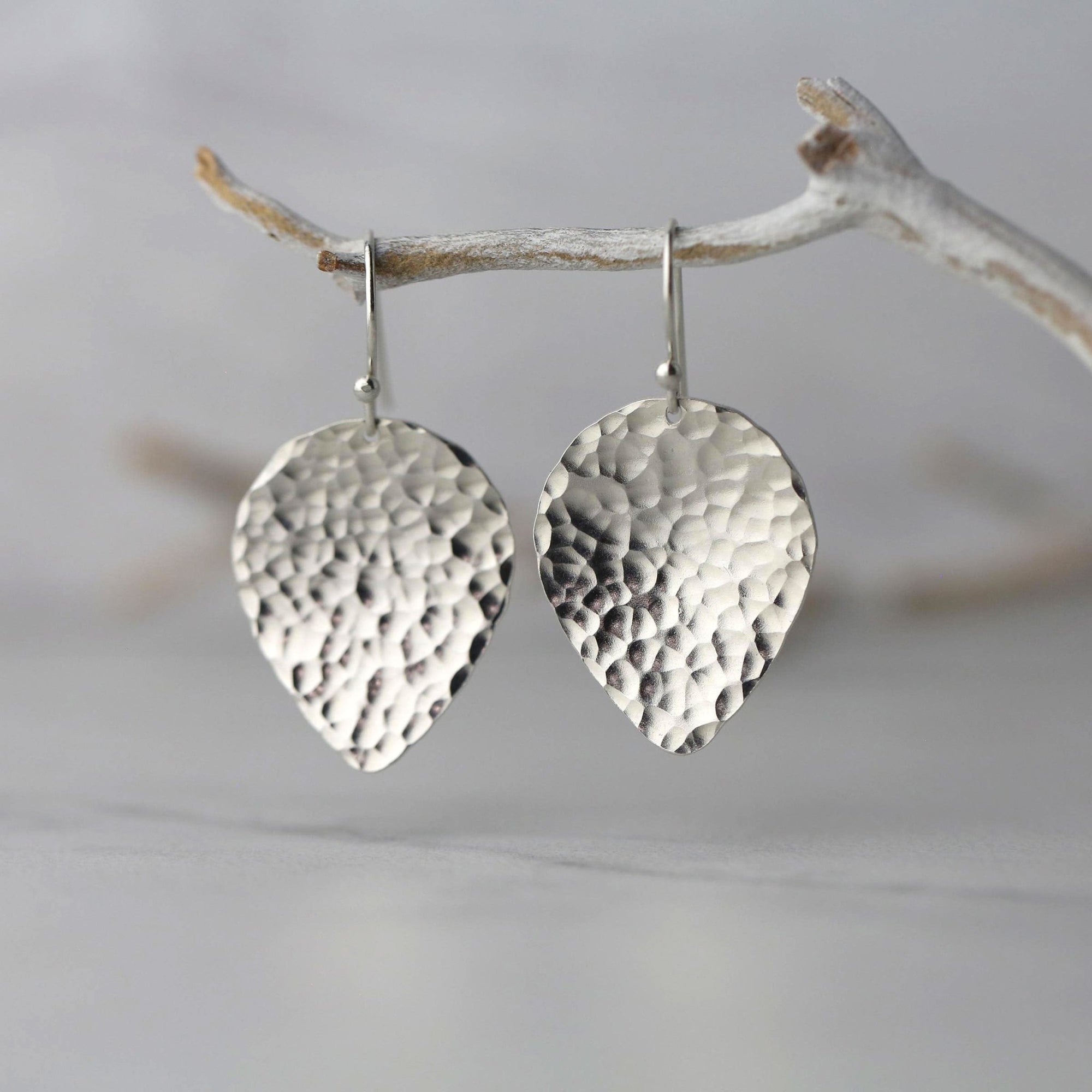 Silver Hammered Petal Drop Earrings jewelry handmade by Burnish