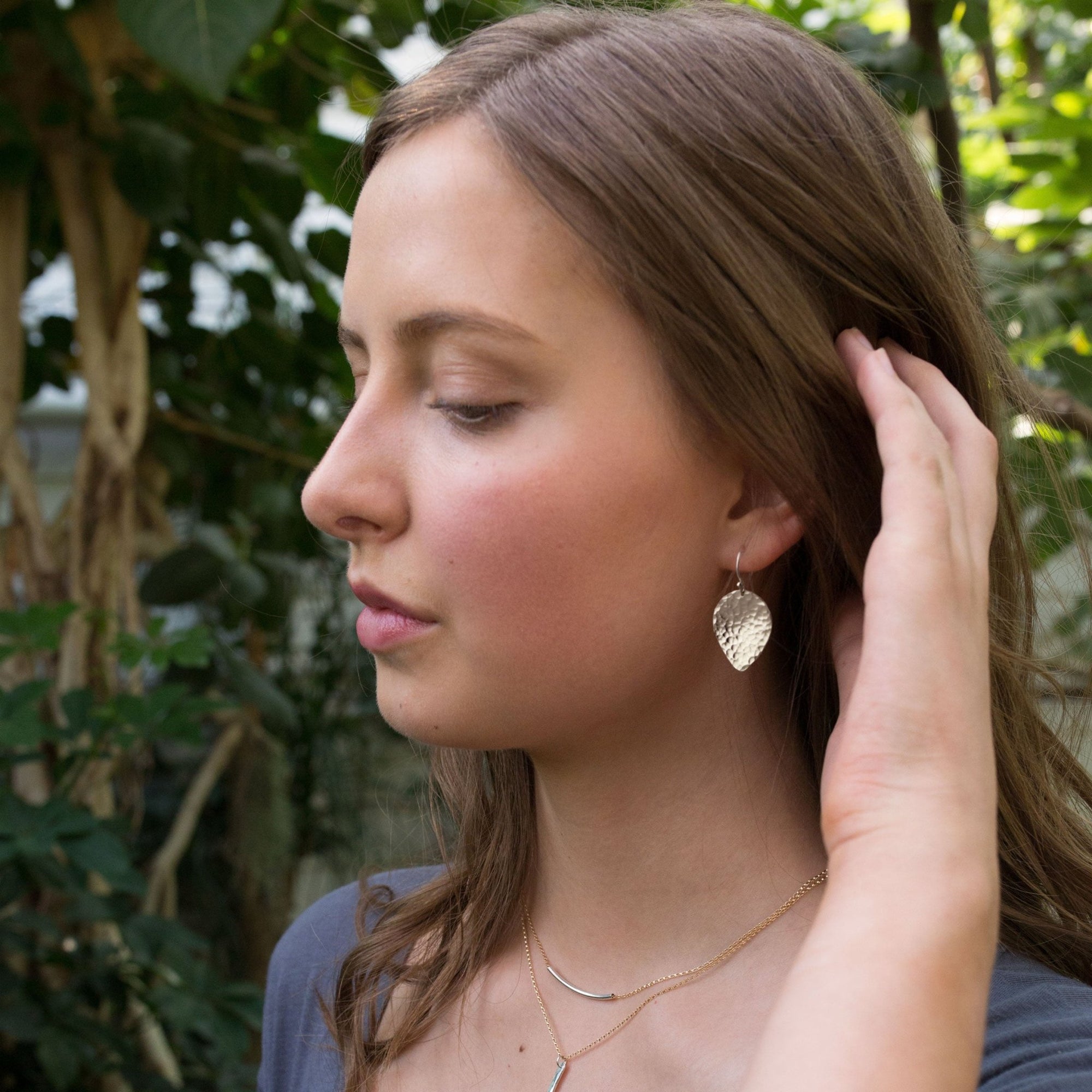 Silver Hammered Petal Drop Earrings jewelry handmade by Burnish