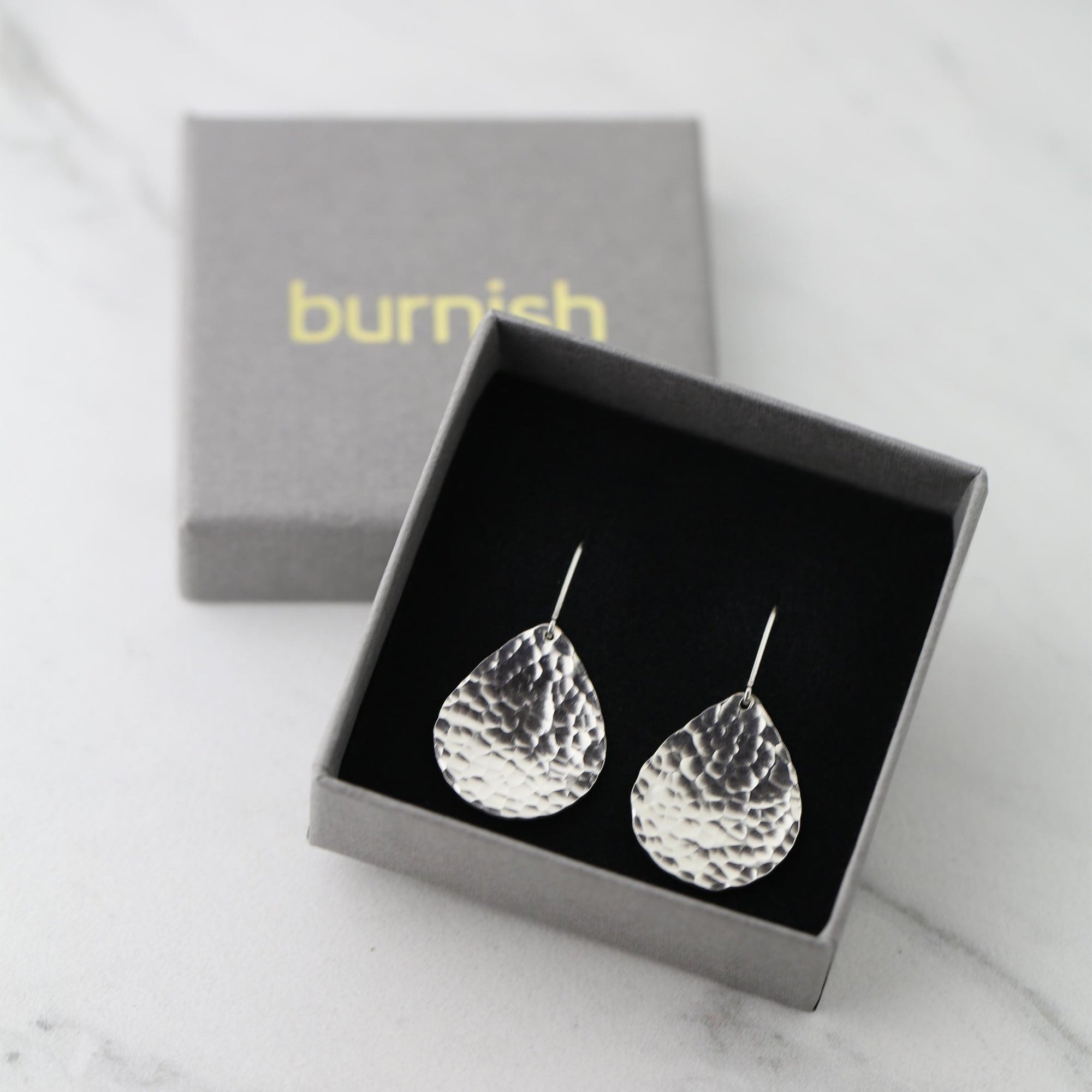 Silver Hammered Teardrop Earrings jewelry handmade by Burnish