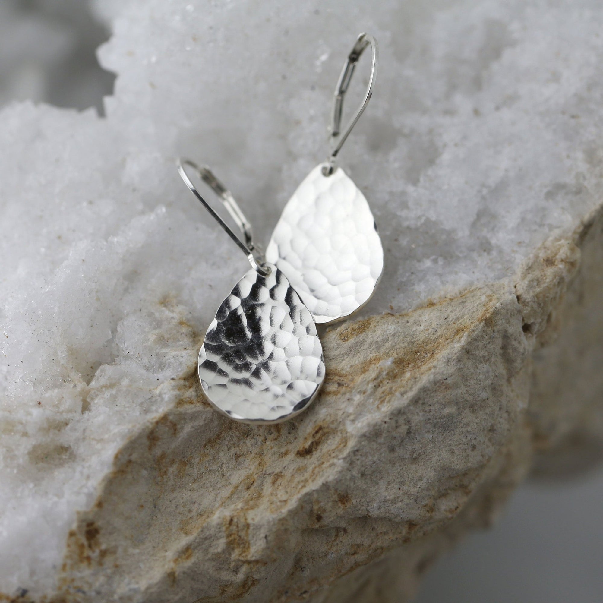 Silver Hammered Teardrop Earrings jewelry handmade by Burnish