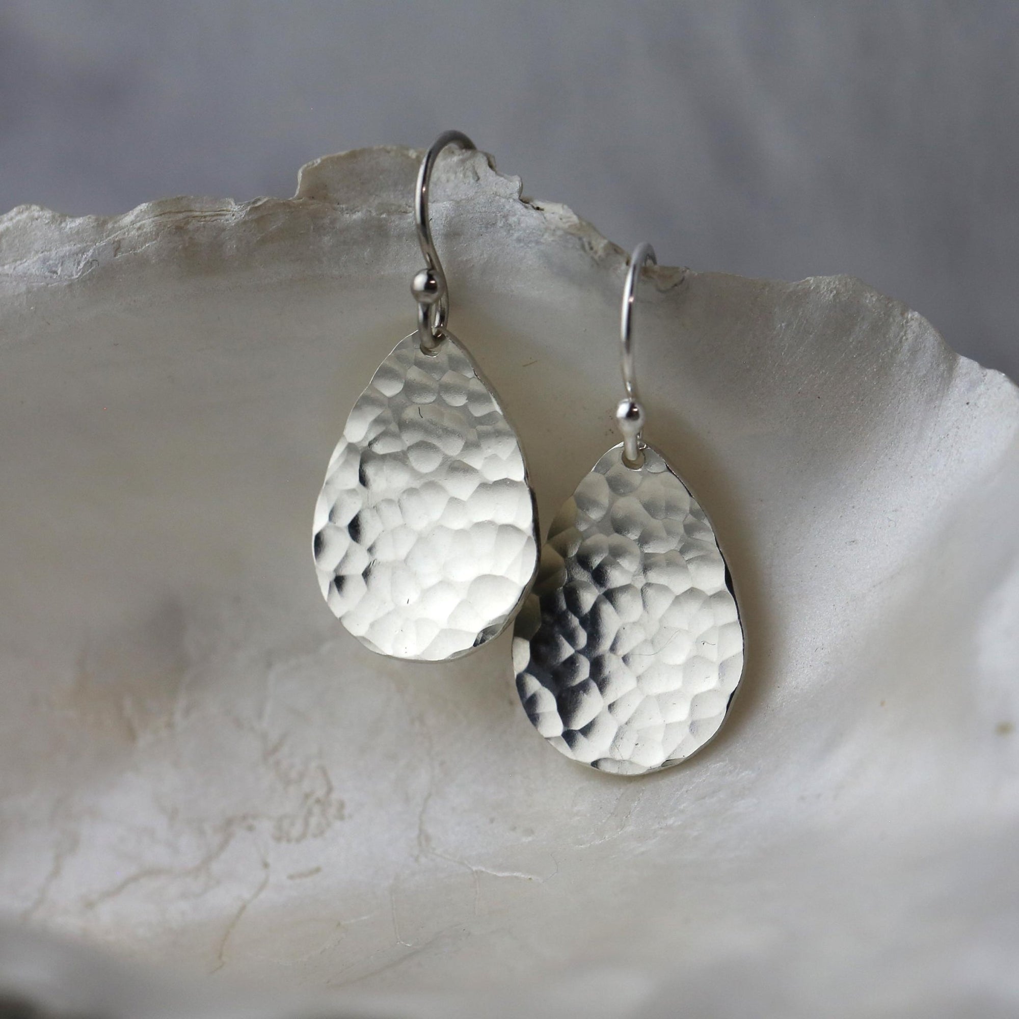 Silver Hammered Teardrop Earrings jewelry handmade by Burnish
