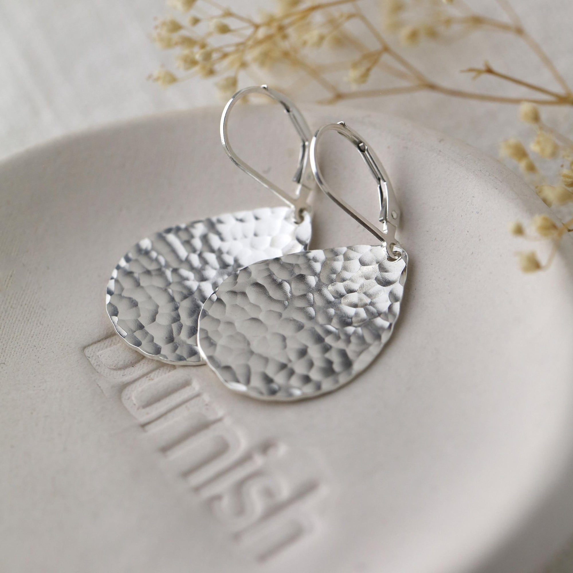 Silver Hammered Teardrop Earrings jewelry handmade by Burnish