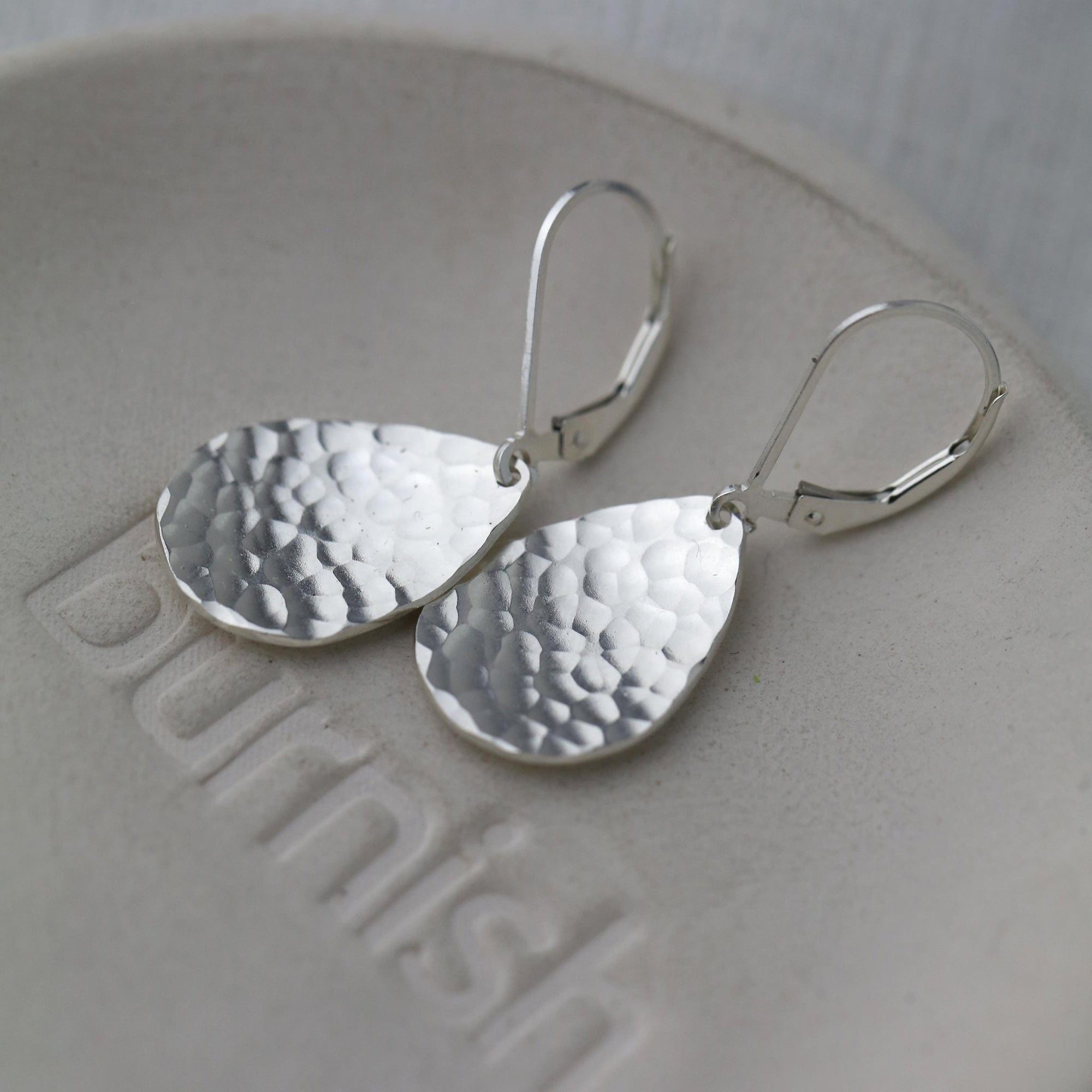 Silver Hammered Teardrop Earrings jewelry handmade by Burnish