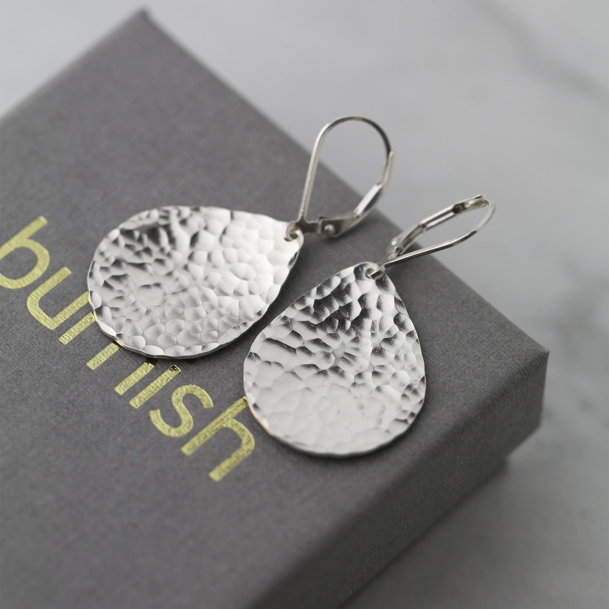 Silver Hammered Teardrop Earrings jewelry handmade by Burnish