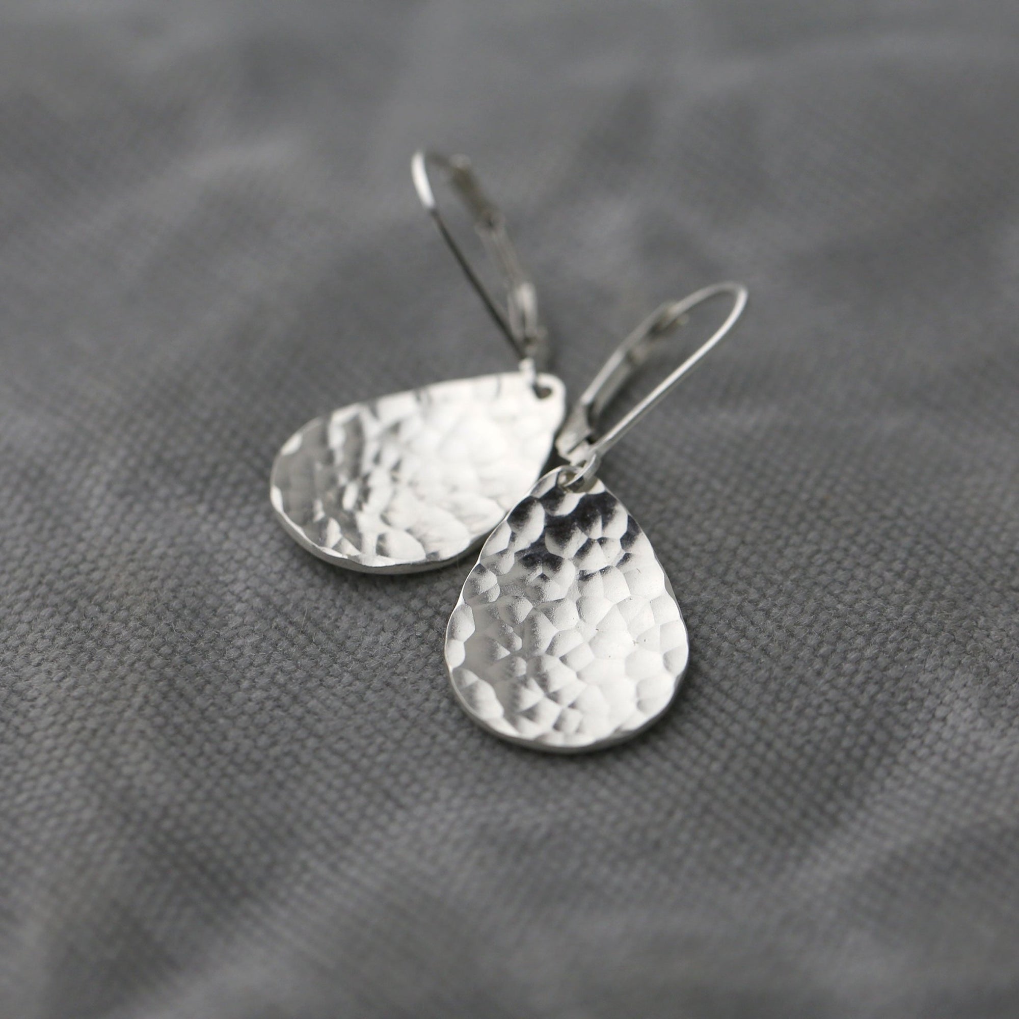 Silver Hammered Teardrop Earrings jewelry handmade by Burnish
