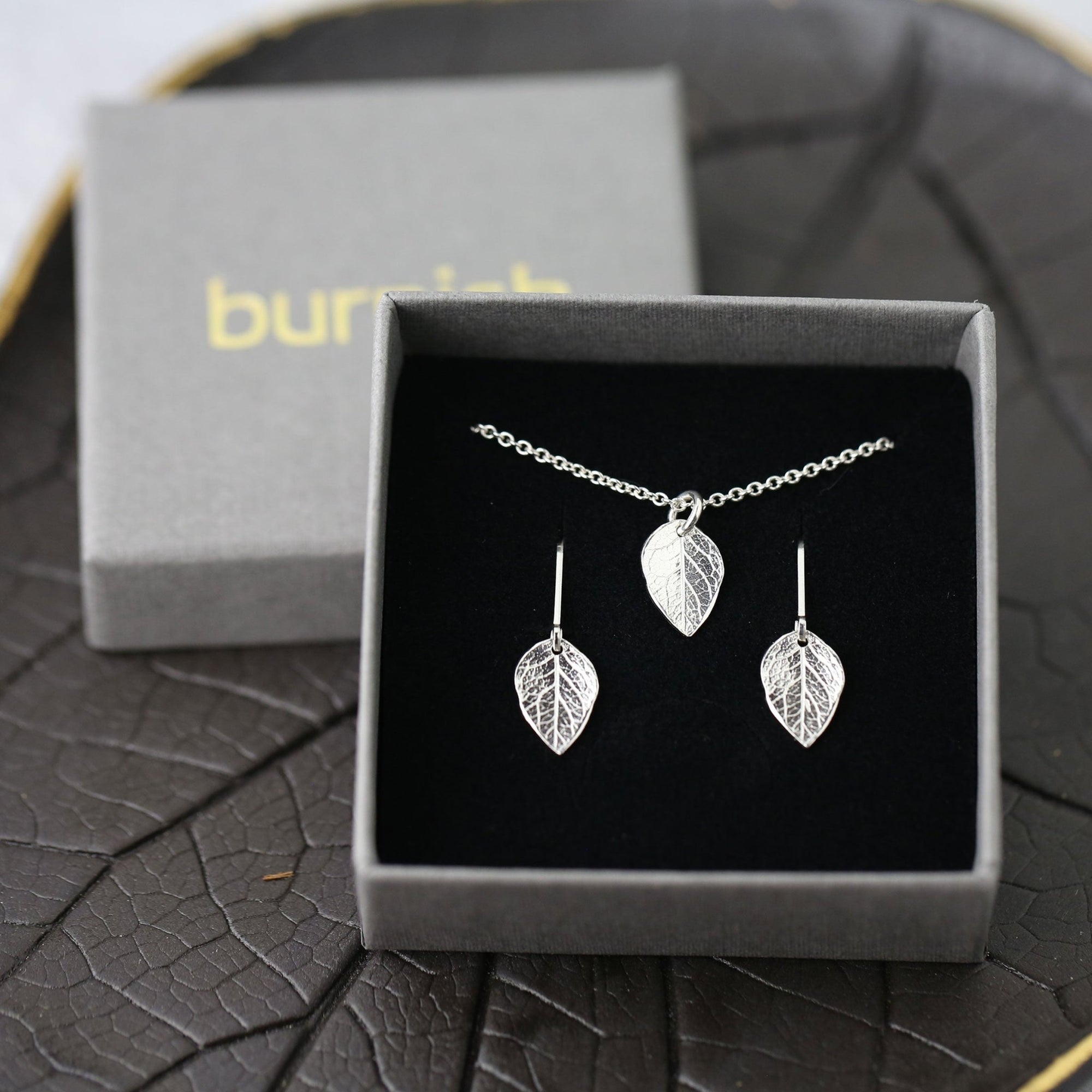Silver Leaves Jewelry Set jewelry handmade by Burnish