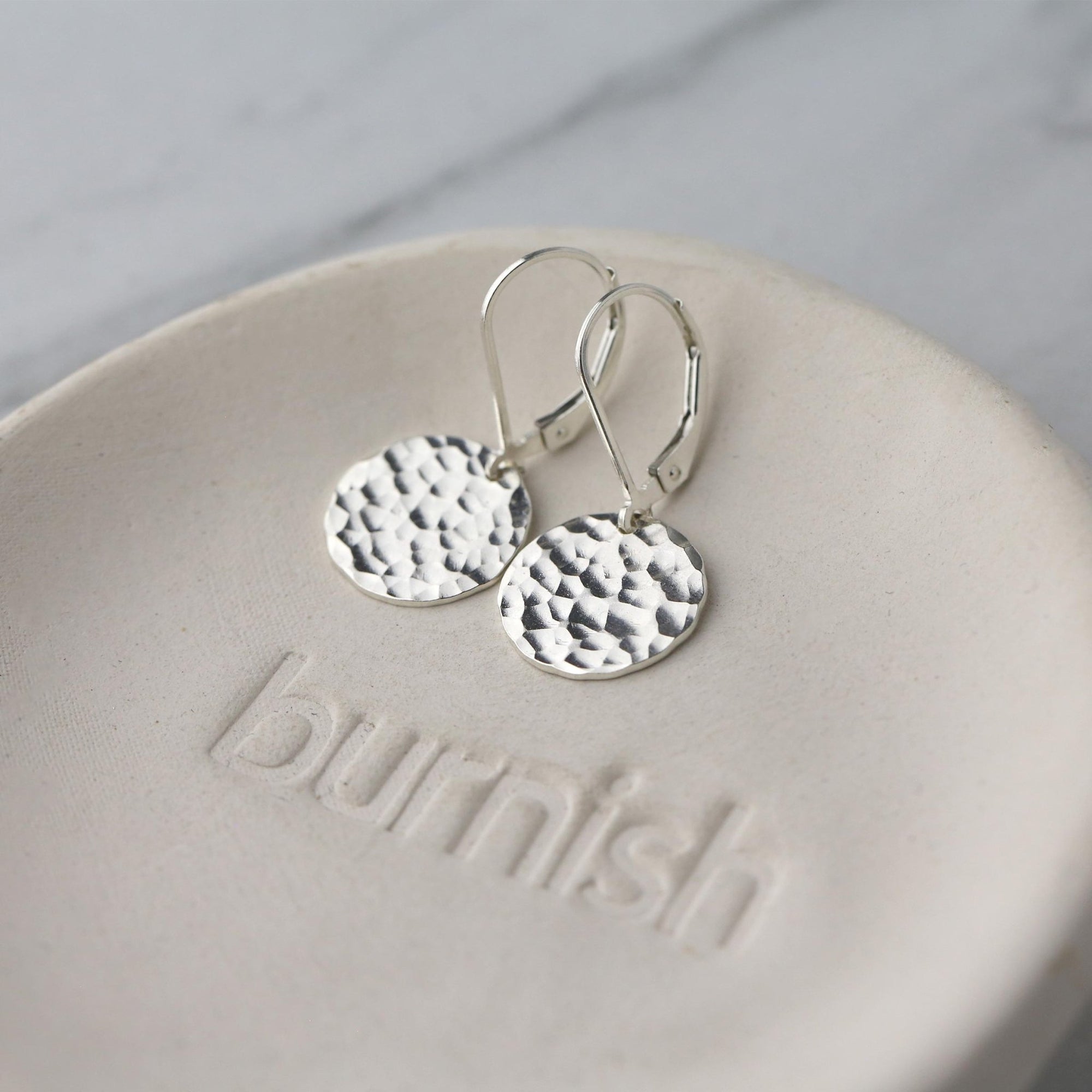 Silver Medium Hammered Disc Earrings jewelry handmade by Burnish