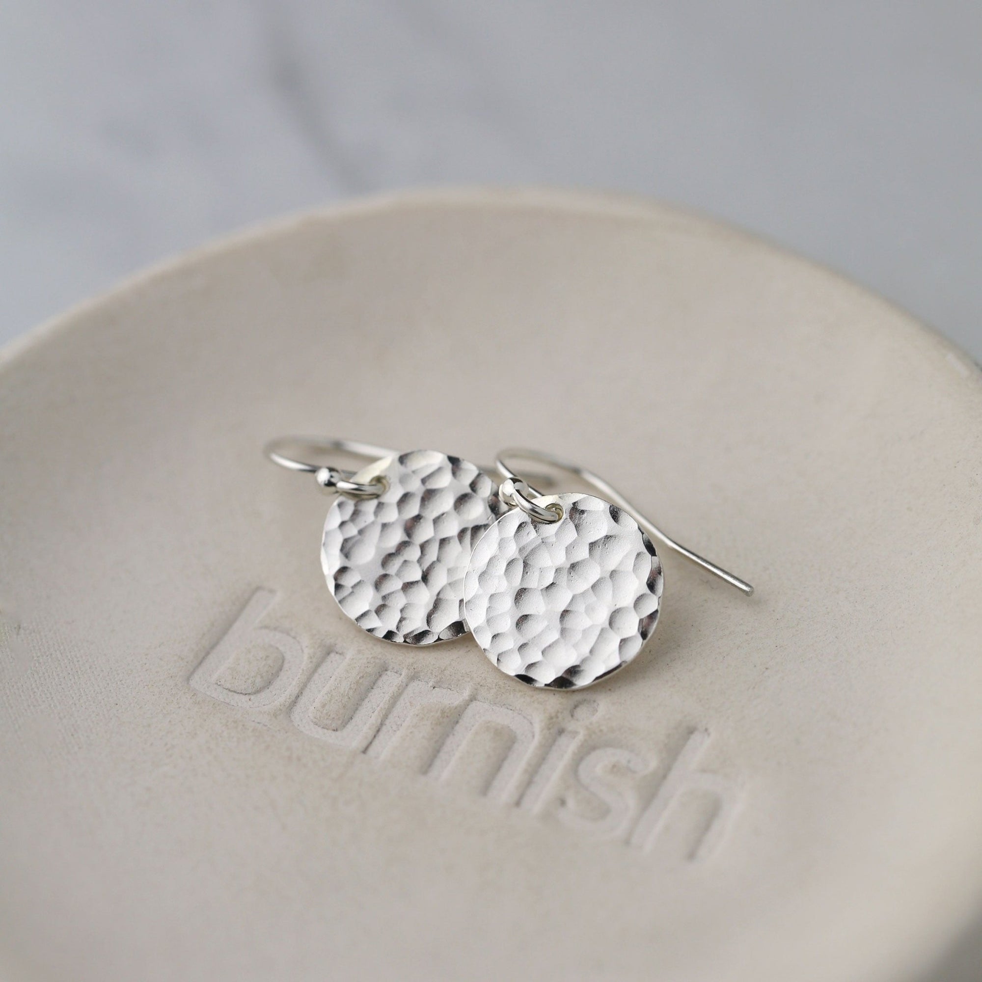 Silver Medium Hammered Disc Earrings jewelry handmade by Burnish