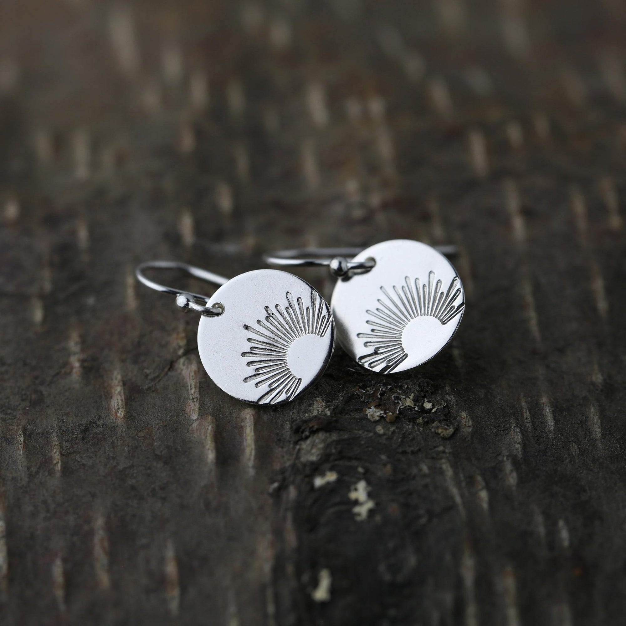 Silver Stamped Sunrise Earrings jewelry handmade by Burnish