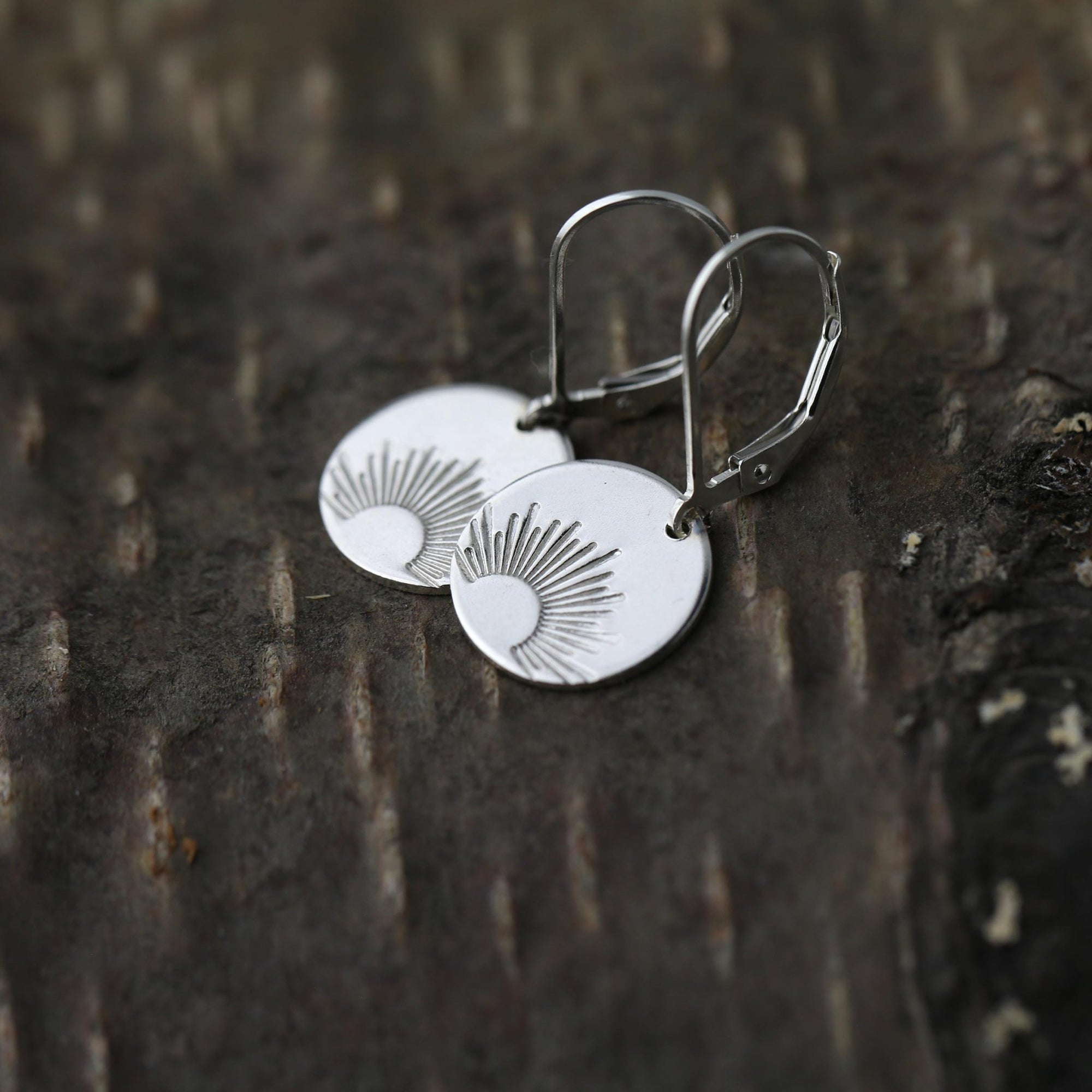 Silver Stamped Sunrise Earrings jewelry handmade by Burnish