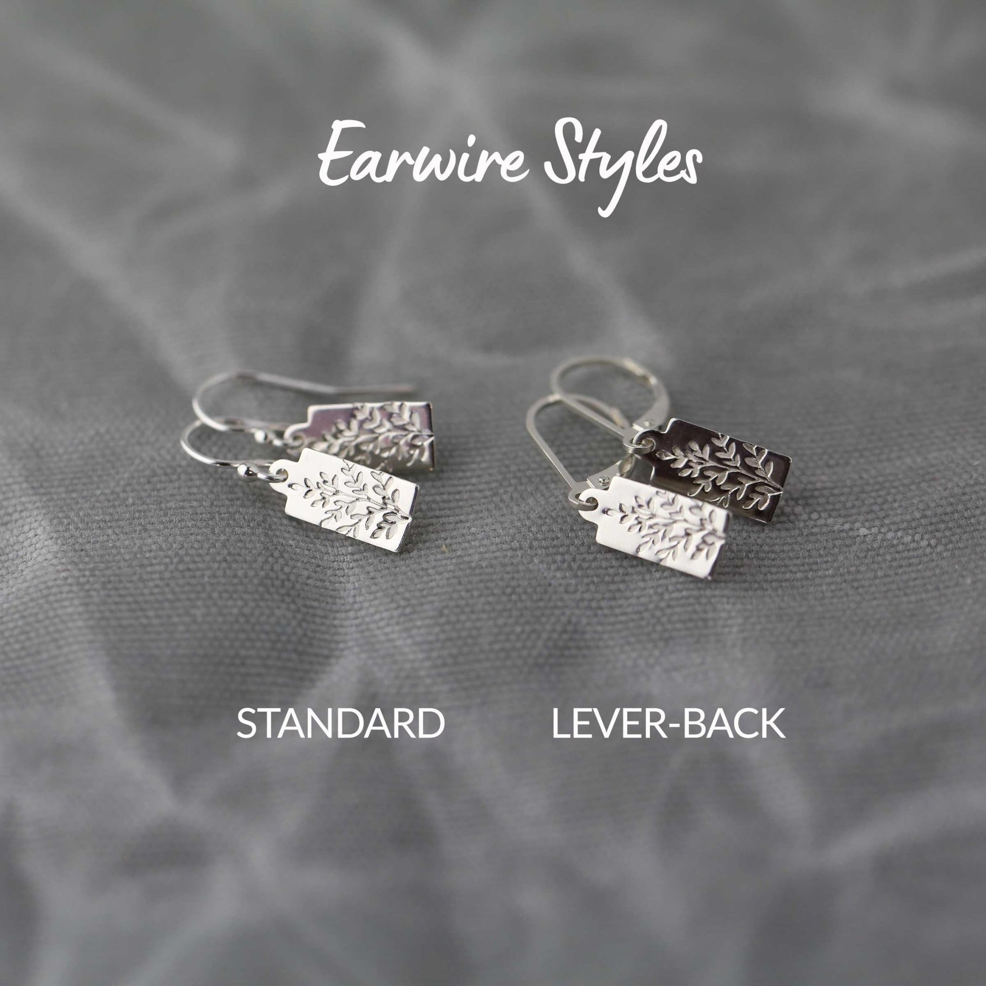 Silver Stamped Wildflower Tag Lever - back Earrings jewelry handmade by Burnish