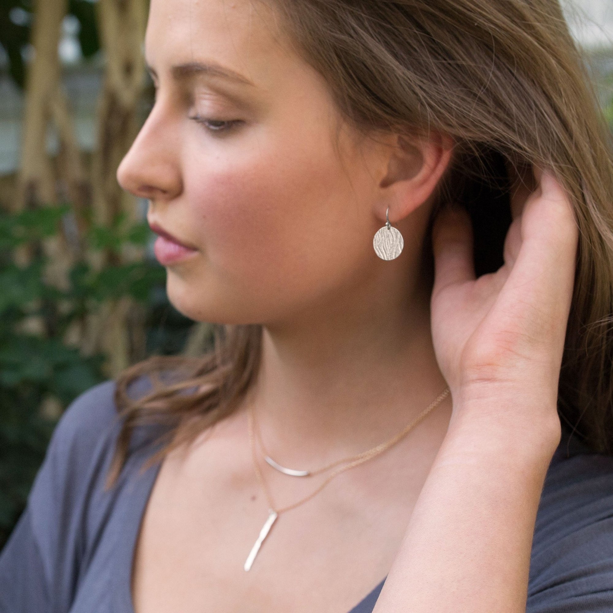 Silver Waves Disc Earrings jewelry handmade by Burnish