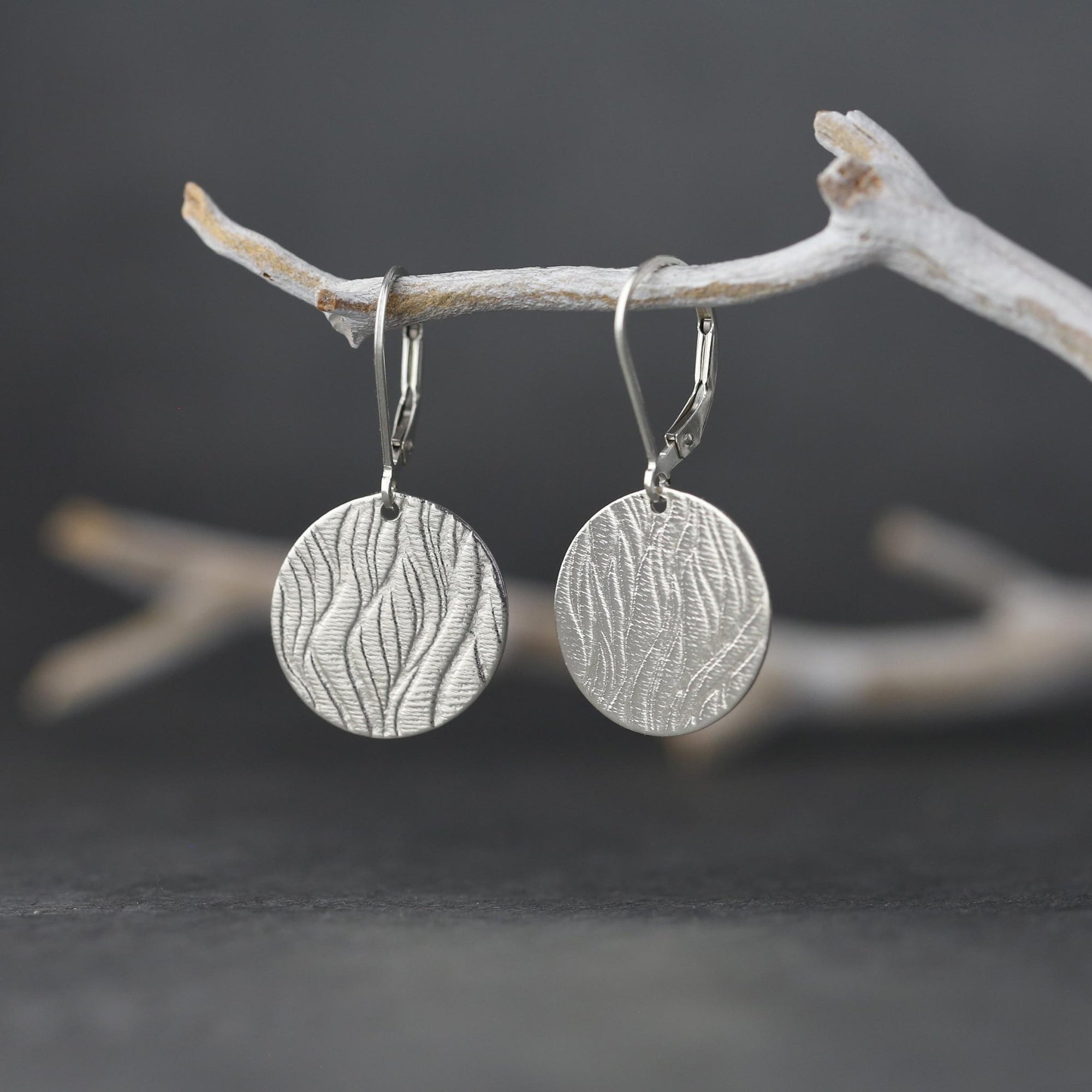 Silver Waves Disc Earrings jewelry handmade by Burnish