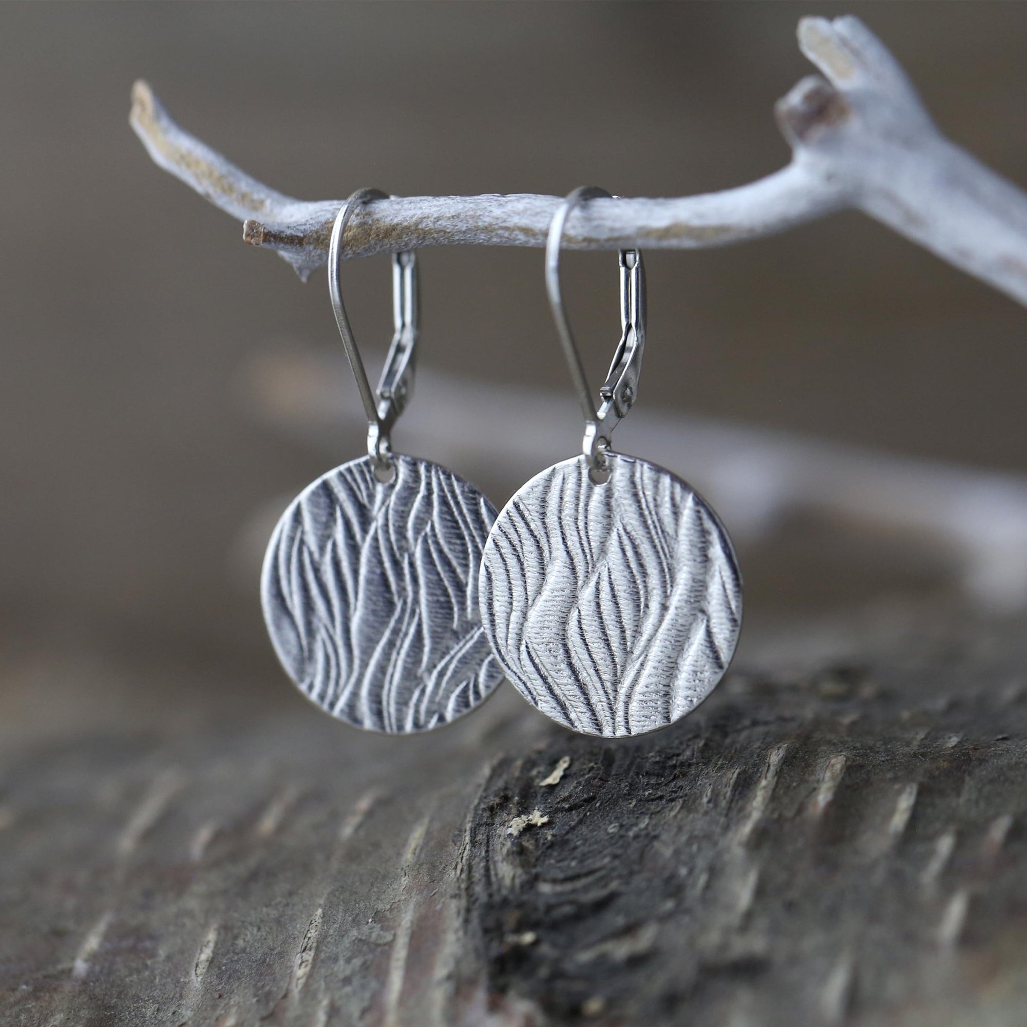 Silver Waves Disc Earrings jewelry handmade by Burnish