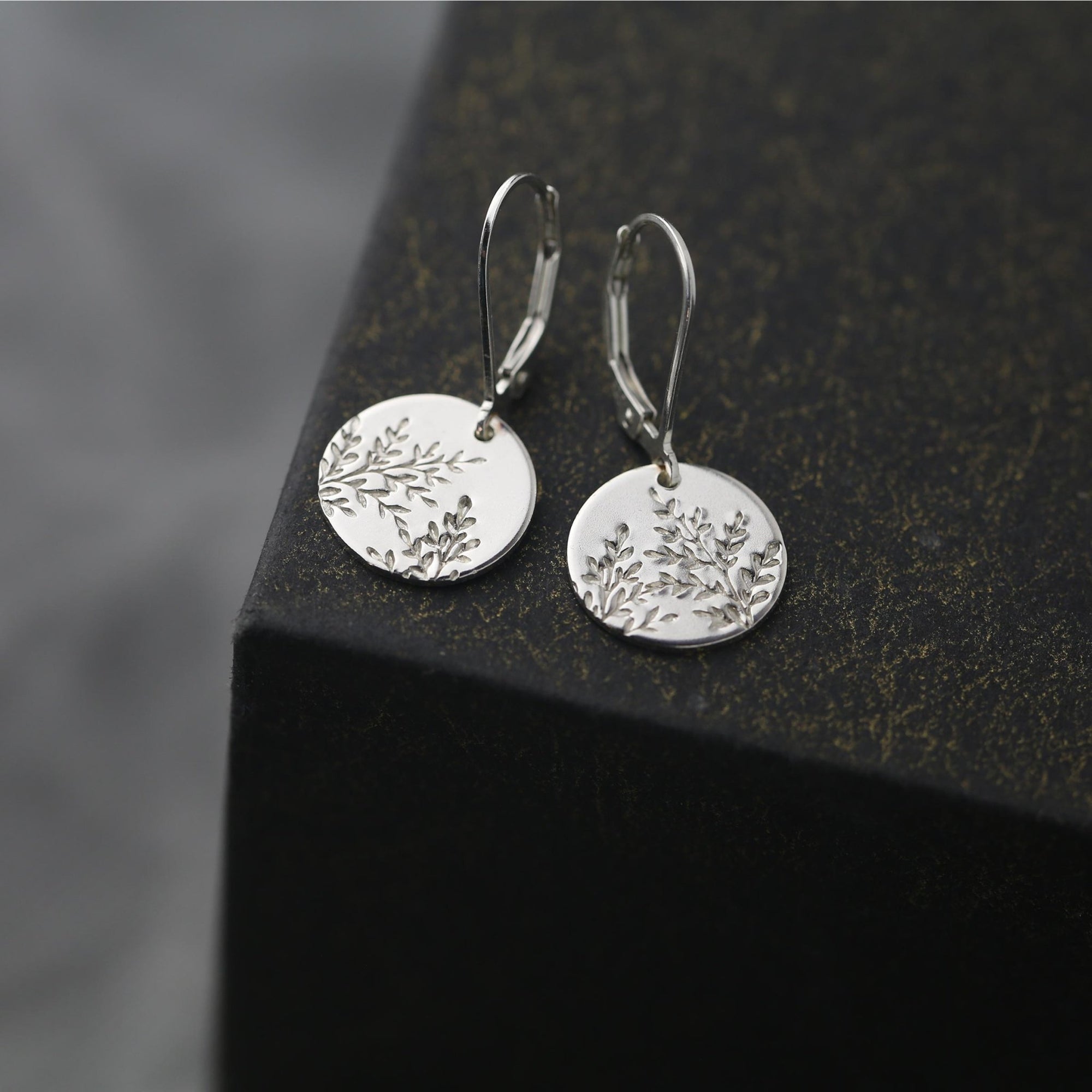 Silver Wildflower Medium Disc Lever - back Earrings jewelry handmade by Burnish