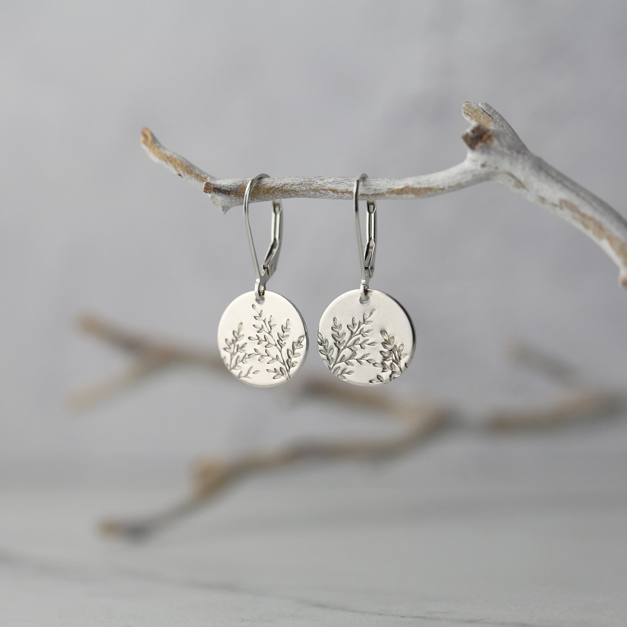 Silver Wildflower Medium Disc Lever - back Earrings jewelry handmade by Burnish