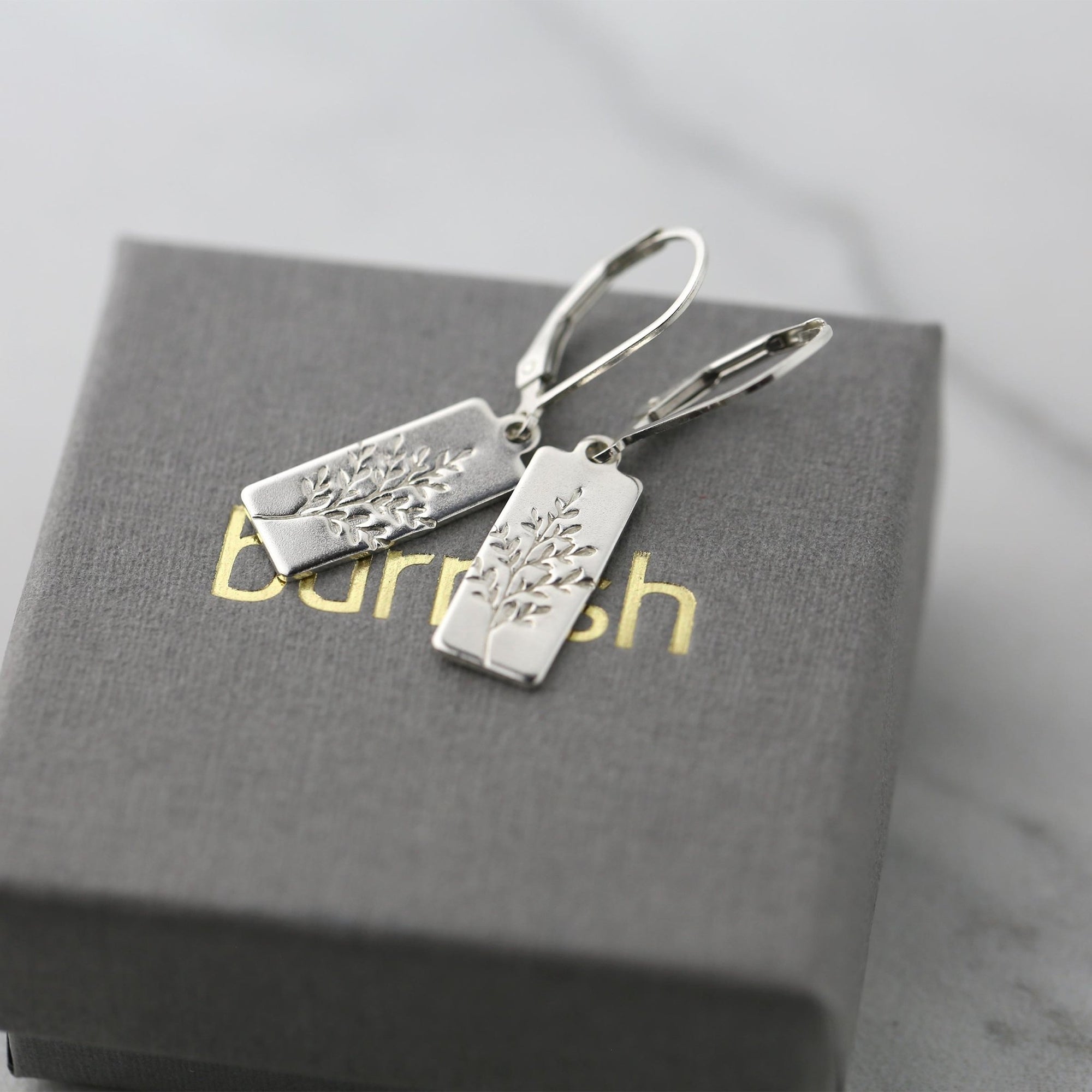 Silver Wildflower Tag Lever - back Earrings jewelry handmade by Burnish