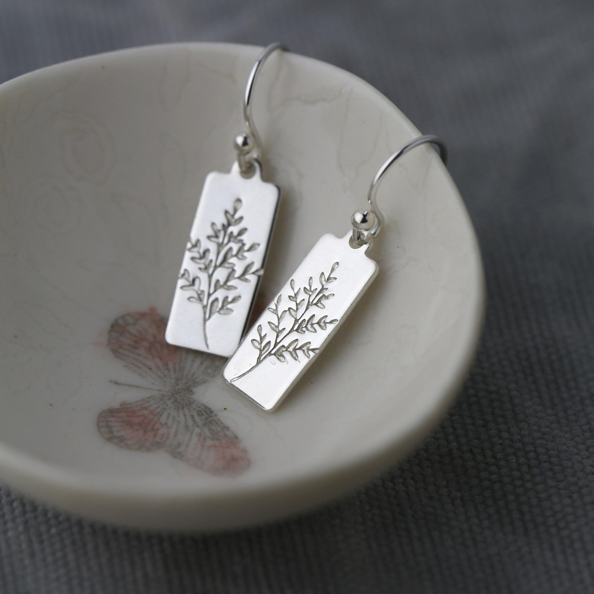 Silver Wildflower Tag Lever - back Earrings jewelry handmade by Burnish