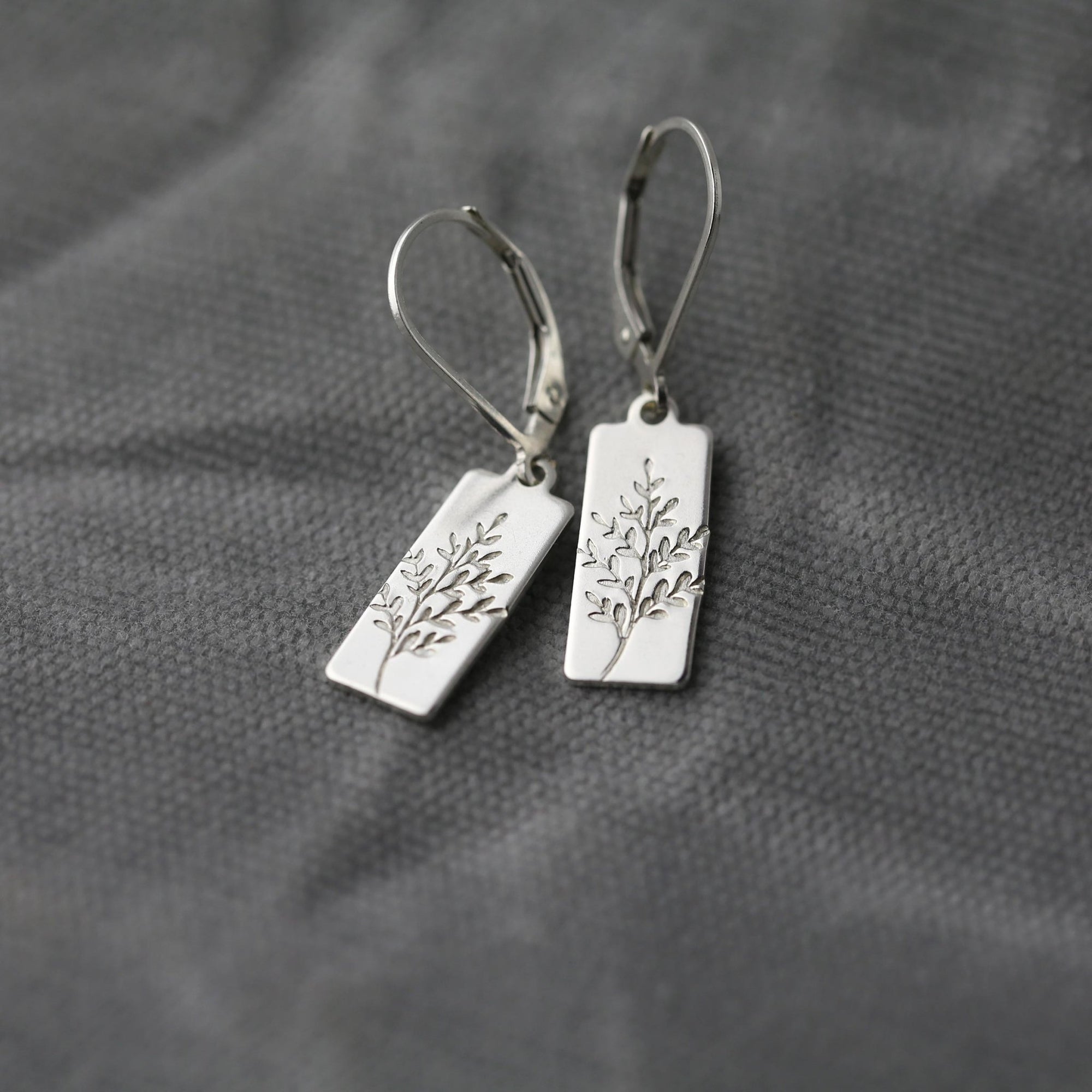 Silver Wildflower Tag Lever - back Earrings jewelry handmade by Burnish