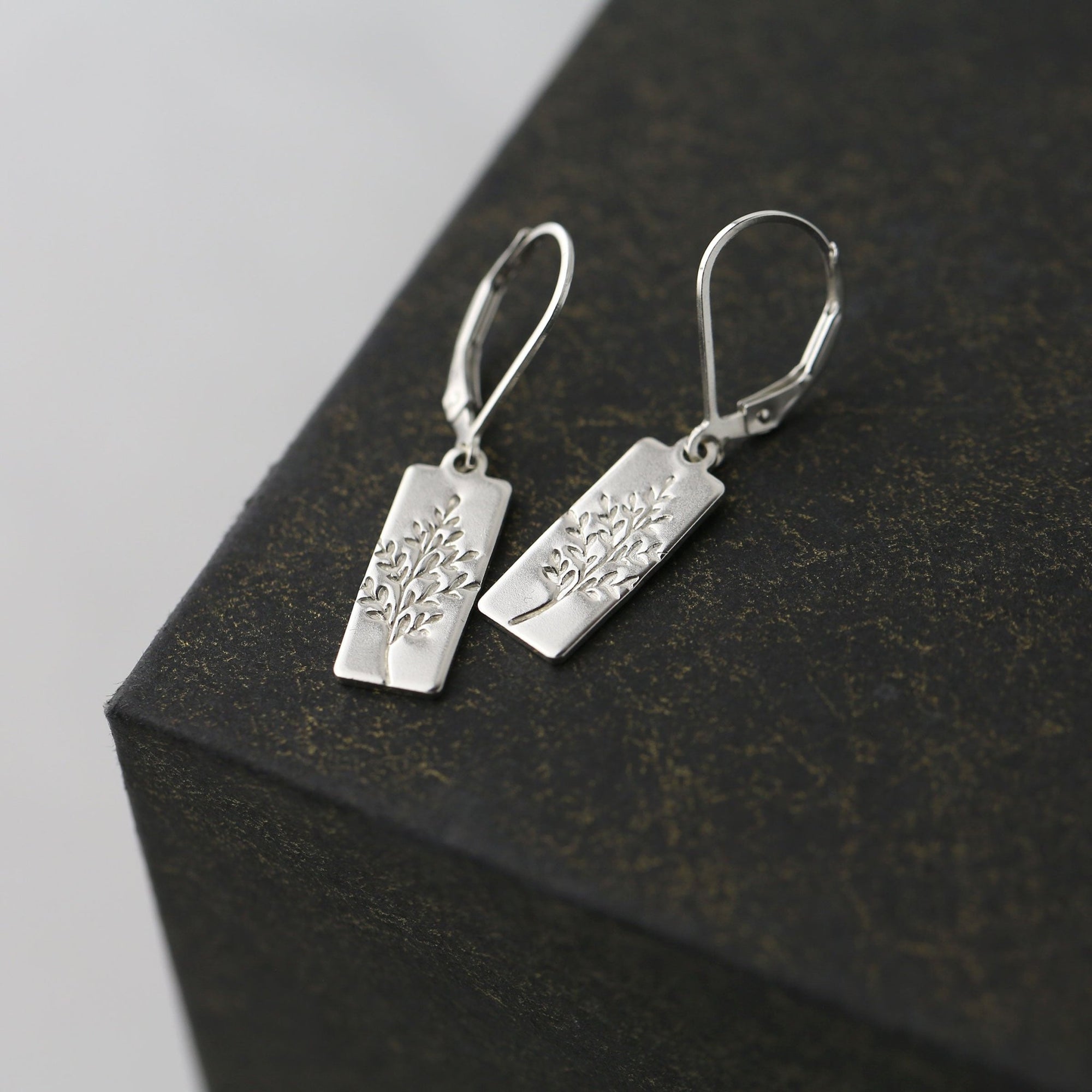 Silver Wildflower Tag Lever - back Earrings jewelry handmade by Burnish