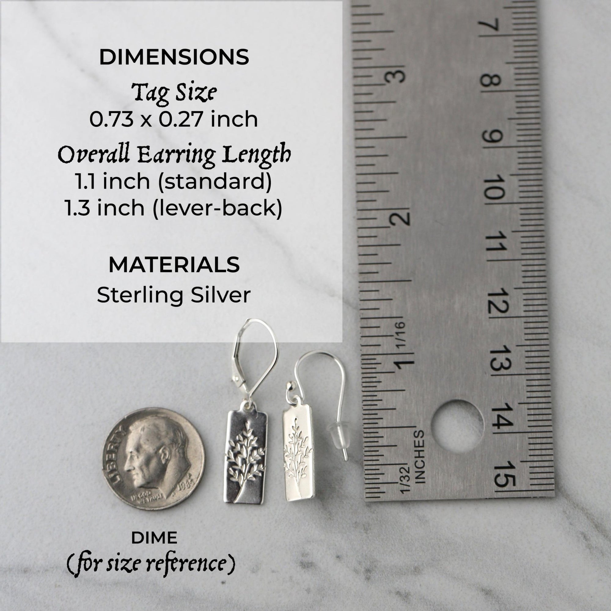 Silver Wildflower Tag Lever - back Earrings jewelry handmade by Burnish