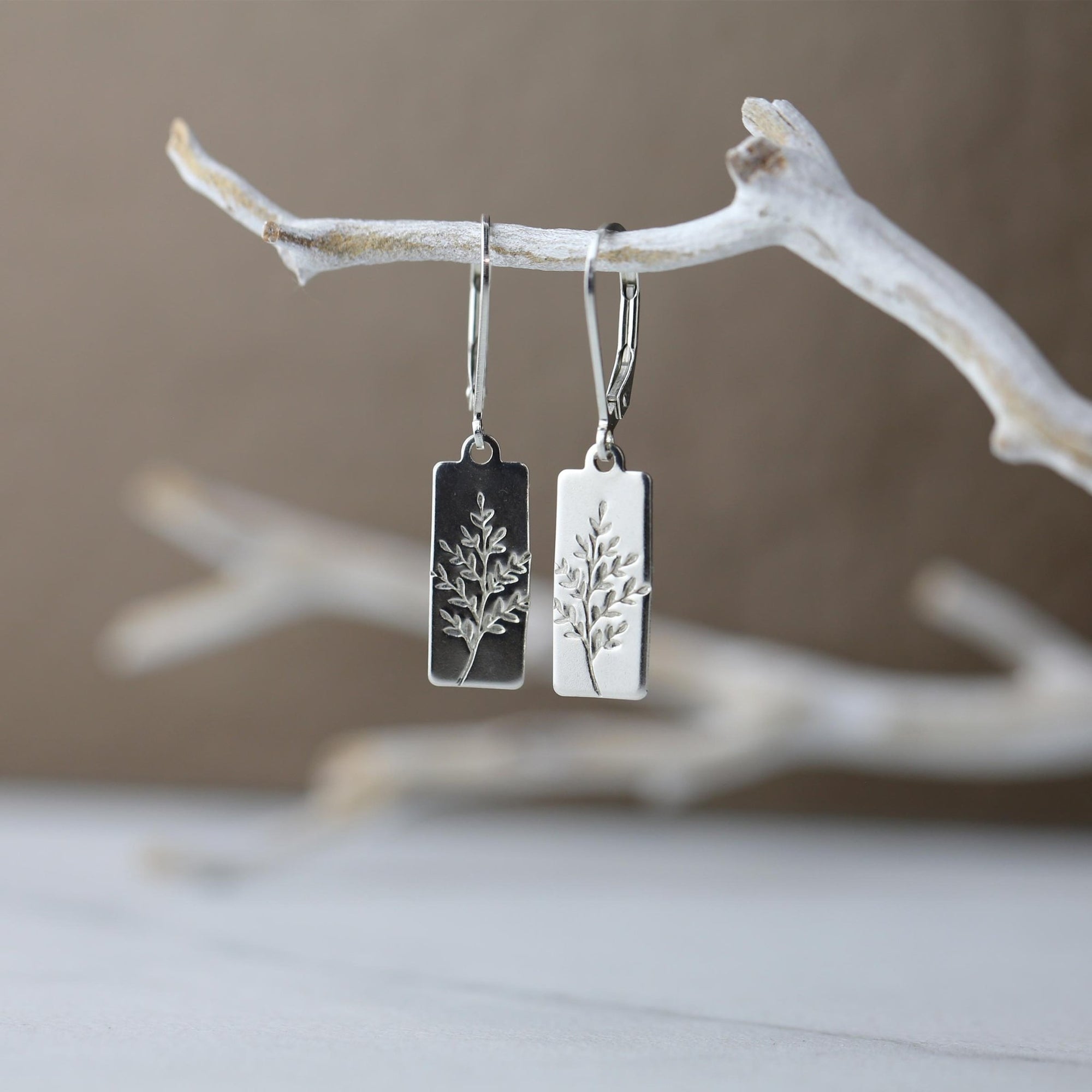 Silver Wildflower Tag Lever - back Earrings jewelry handmade by Burnish