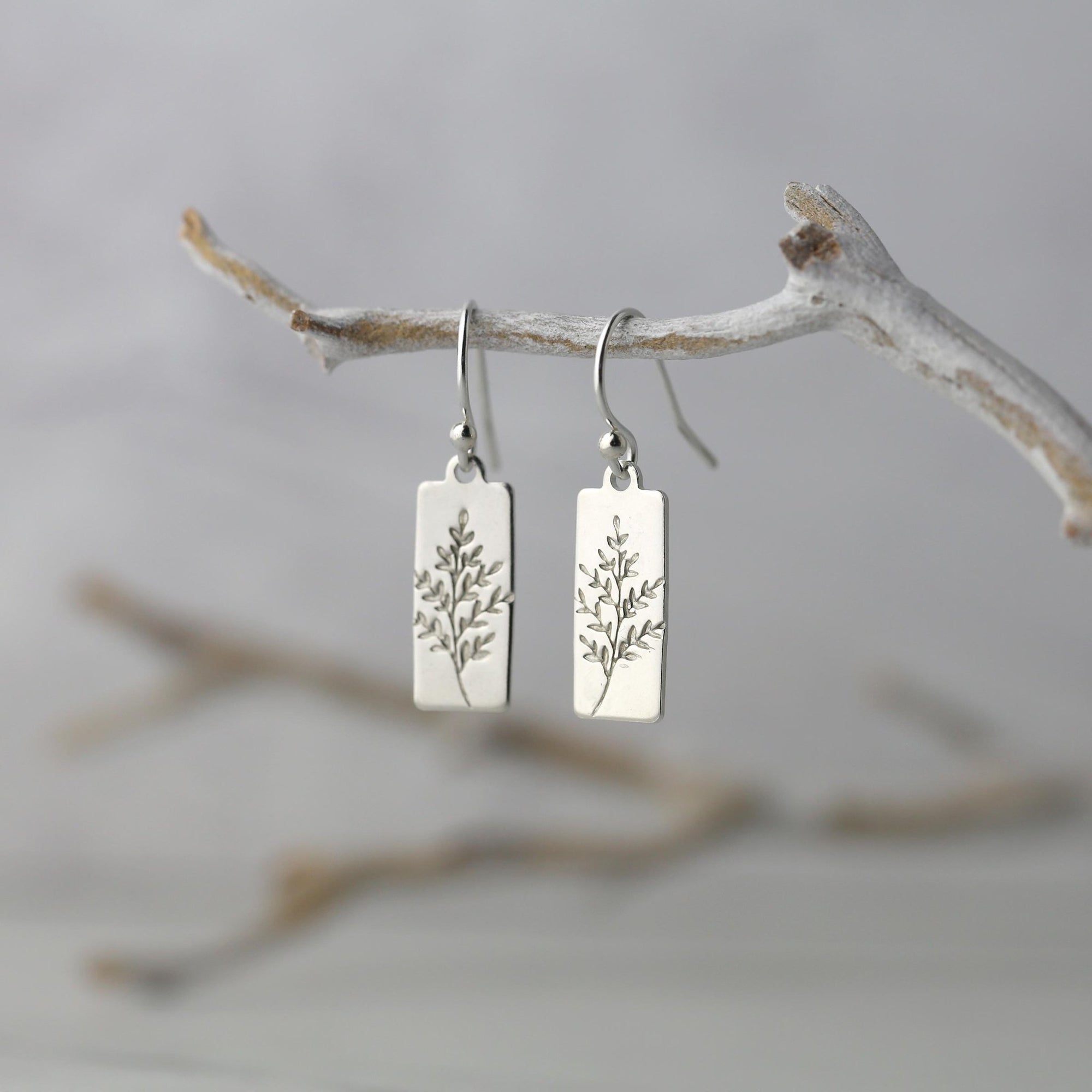 Silver Wildflower Tag Lever - back Earrings jewelry handmade by Burnish