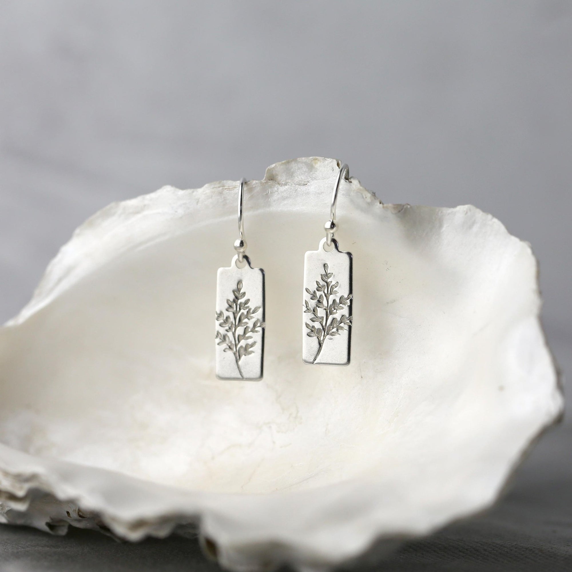 Silver Wildflower Tag Lever - back Earrings jewelry handmade by Burnish