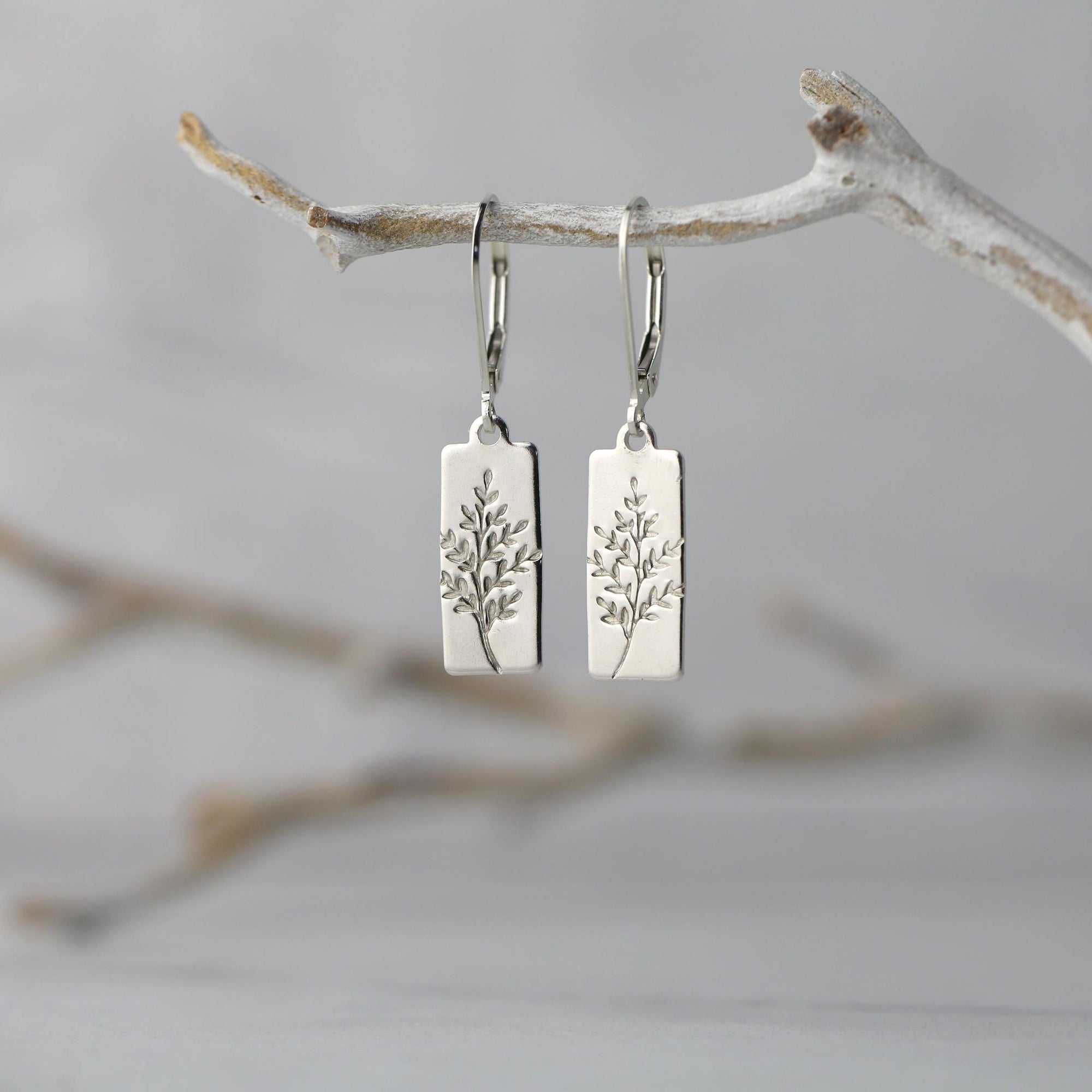 Silver Wildflower Tag Lever - back Earrings jewelry handmade by Burnish