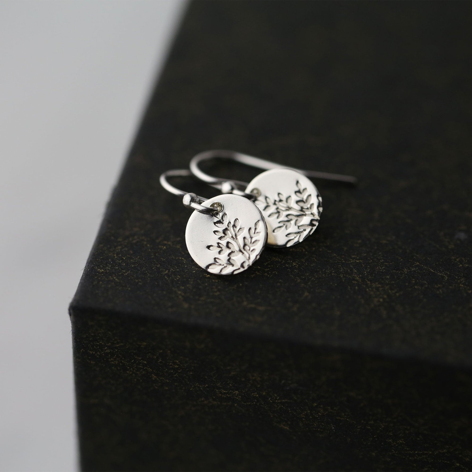 Silver Wildflower Tiny Disc Lever - back Earrings jewelry handmade by Burnish