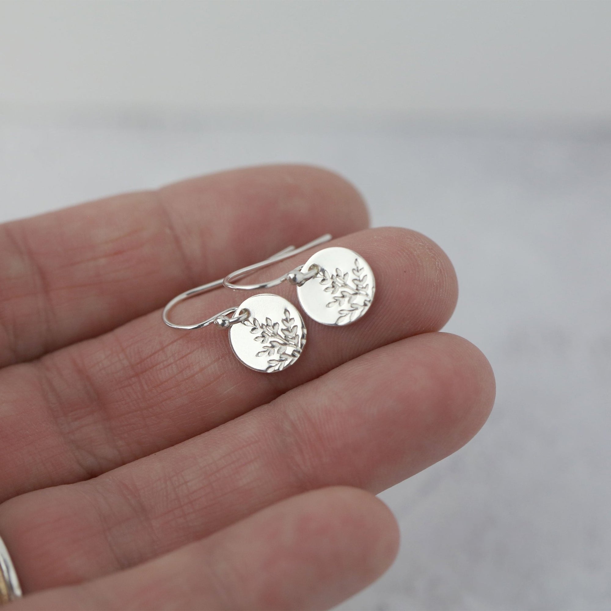 Silver Wildflower Tiny Disc Lever - back Earrings jewelry handmade by Burnish